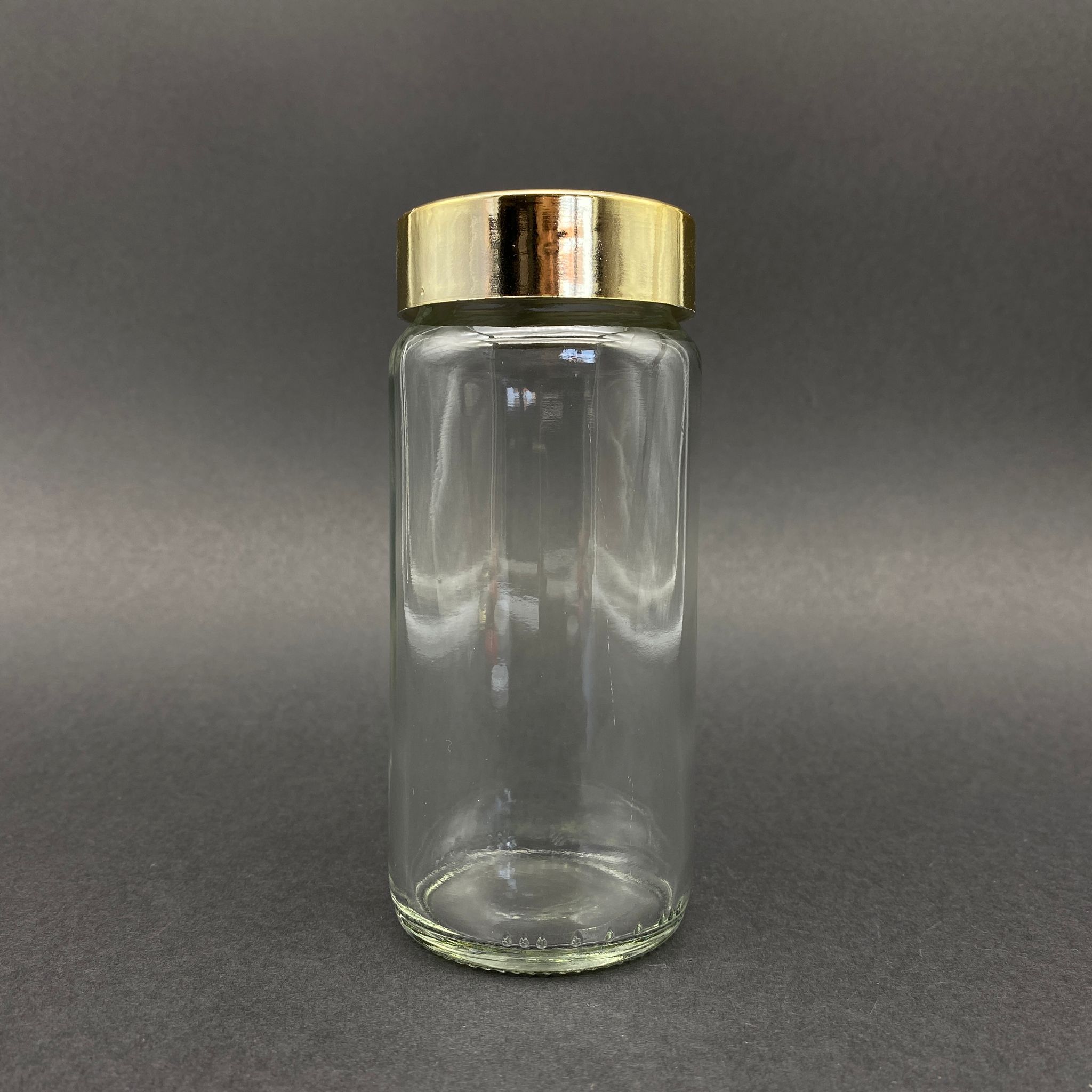 244 Cc Uzun Kavanoz - Plastik Gold Kaplamalı Kapaklı - 244 Ml Cam Kavanoz