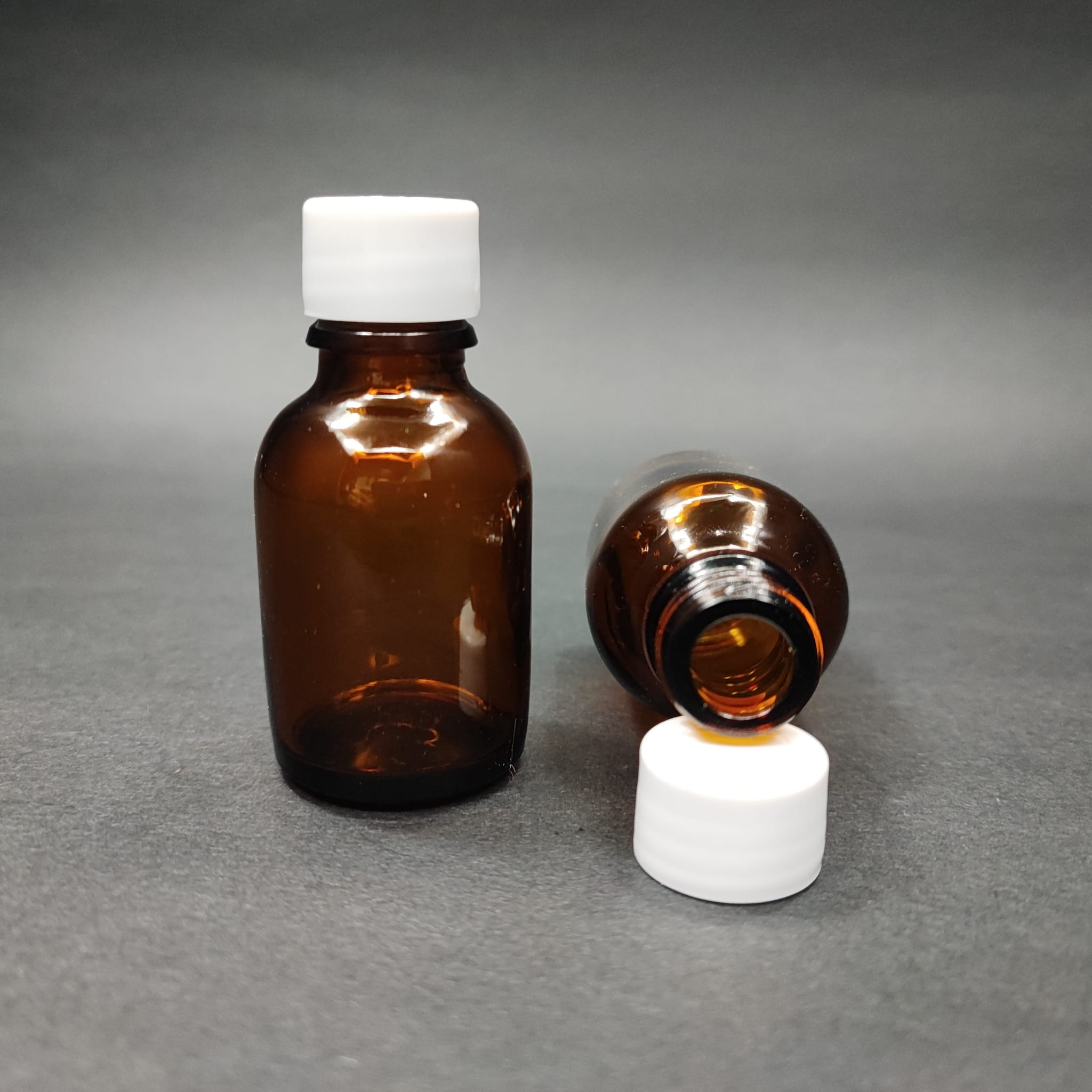 25 Cc Amber Cam Şişe + Kendinden Contalı Sızdırmaz Beyaz Kapak - 25 Ml Kapaklı Kahverengi Cam Şişe