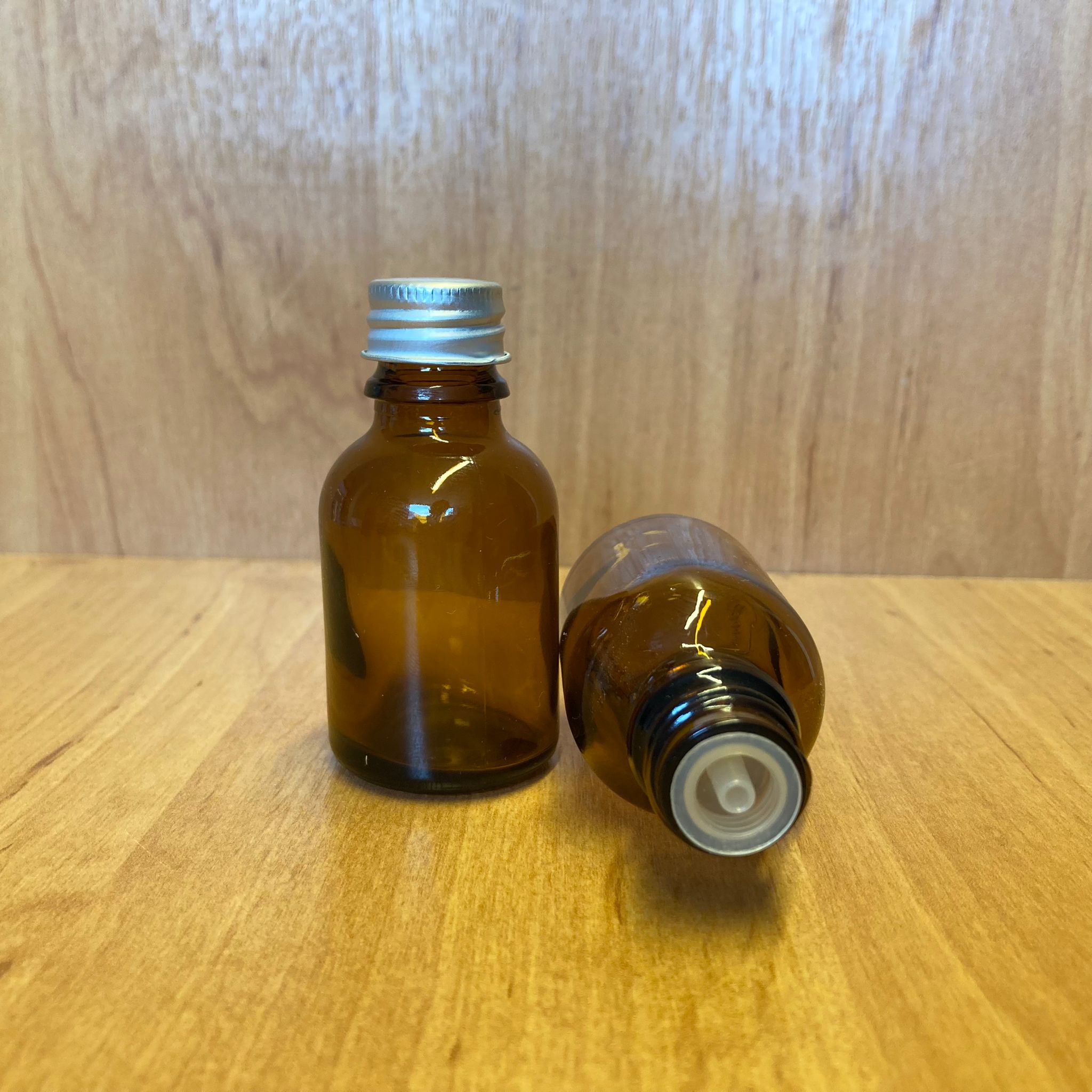 25 Cc Amber İçten Damlalıklı - Gümüş Metal Kapaklı Cam Şişe - 25 Ml Kolonya Tıpalı Cam Şişe
