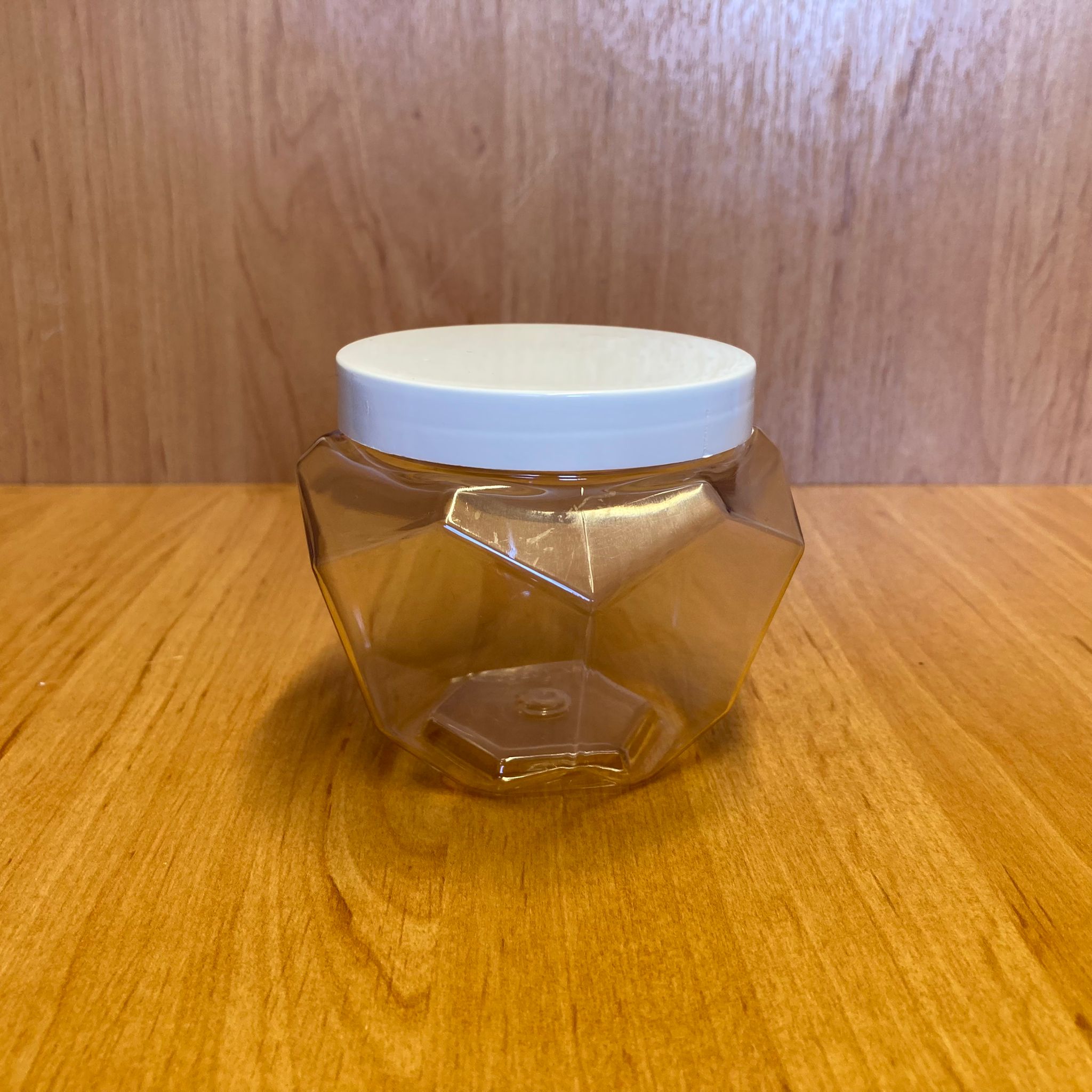 250 Cc Altıgen Sert Plastik Kavanoz - Beyaz Kapaklı - 250 Ml Altıgen Plastik Krem Kavanozu