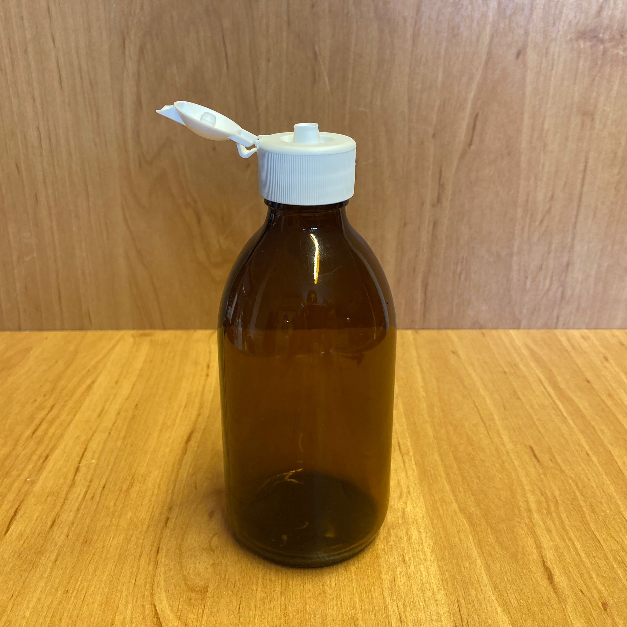 250 Cc Amber Cam Şişe - Beyaz Akıtıcılı Fliptop Kapaklı - 250 Ml Kahverengi Boş Şurup Şişesi - Açılır Kapanır Kapaklı