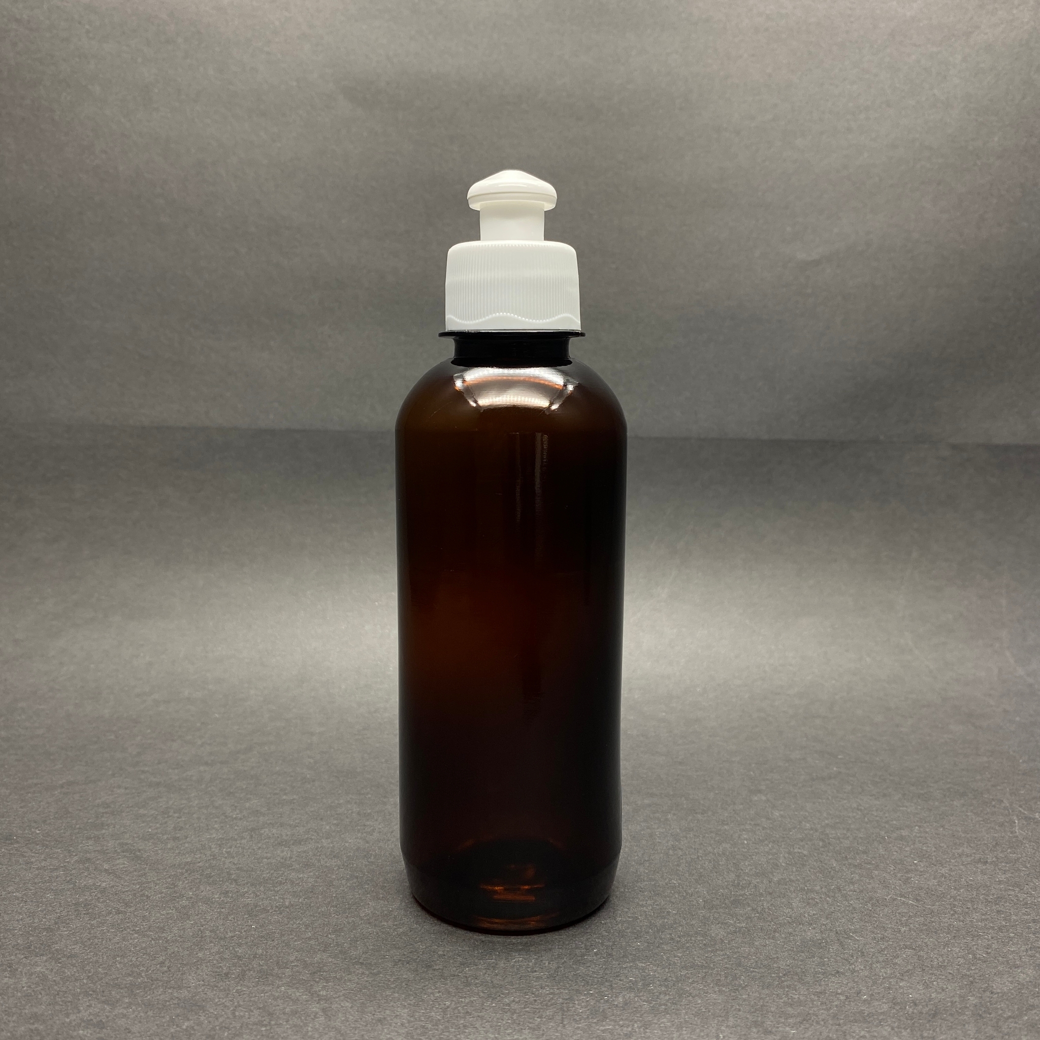 250 Cc Amber Sert Plastik Şişe - Beyaz Push-Pull Kapaklı - Uzun Model - 250 Ml Kahverengi Akıtıcılı Pet Şişe