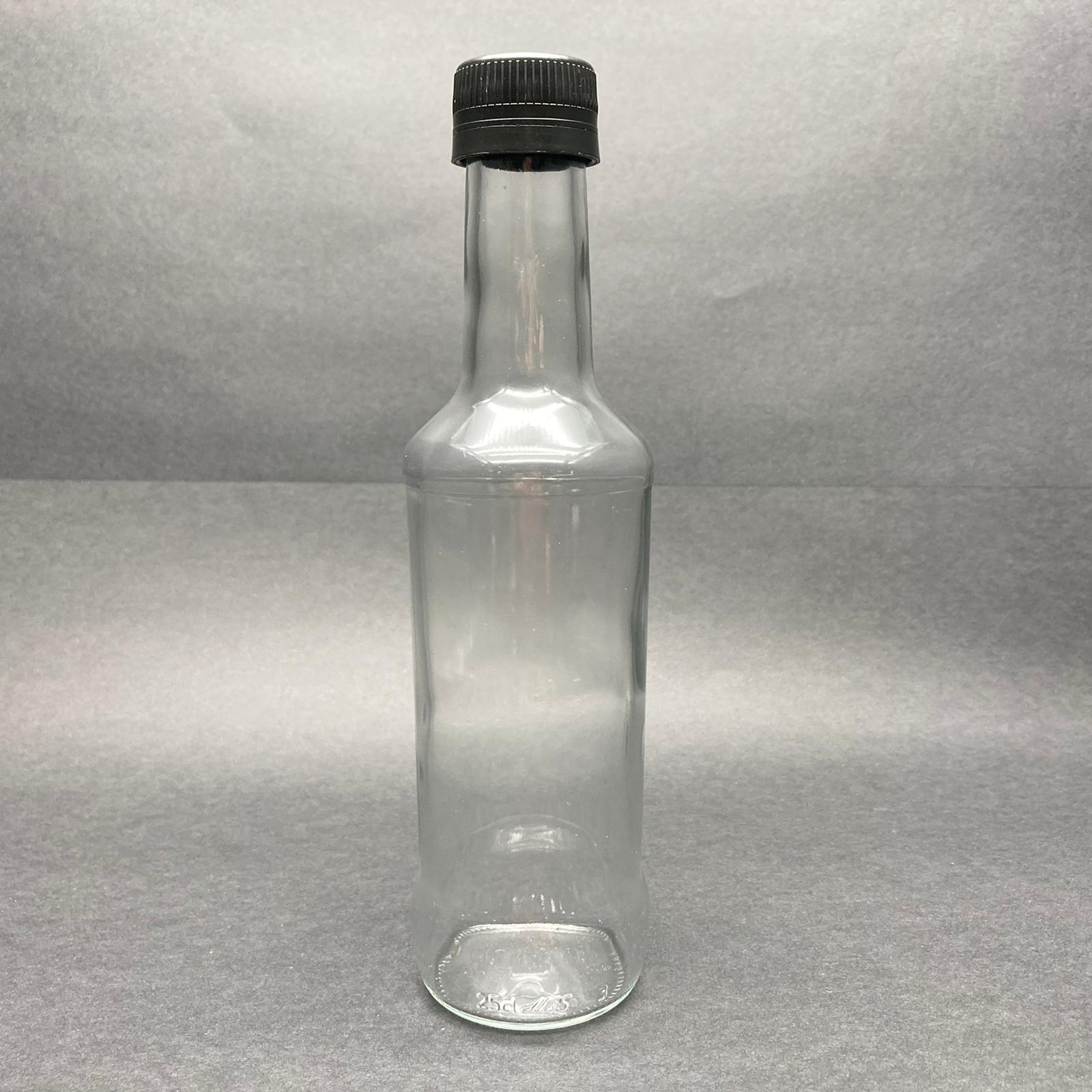 250 Cc Boğazlı Cam Şişe - Siyah Kilitli Plastik Kapaklı - 250 Ml Boş Cam Şişe