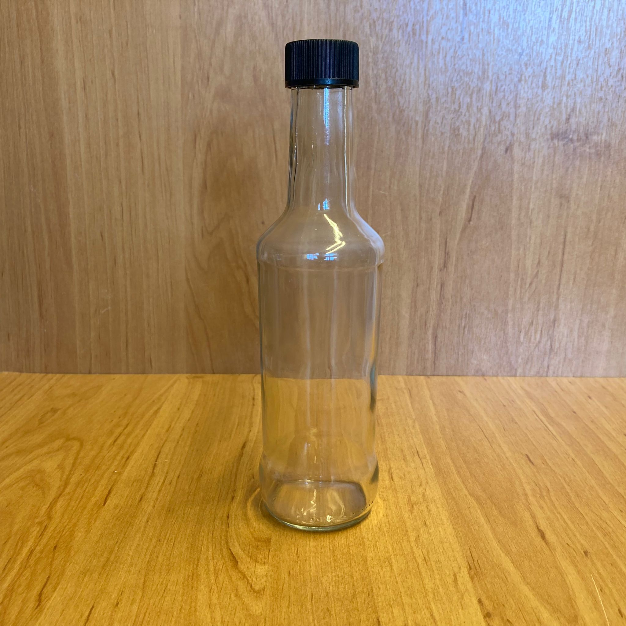 250 Cc Boğazlı Cam Şişe - Siyah Plastik Kapaklı - 250 Ml Boş Cam Şişe