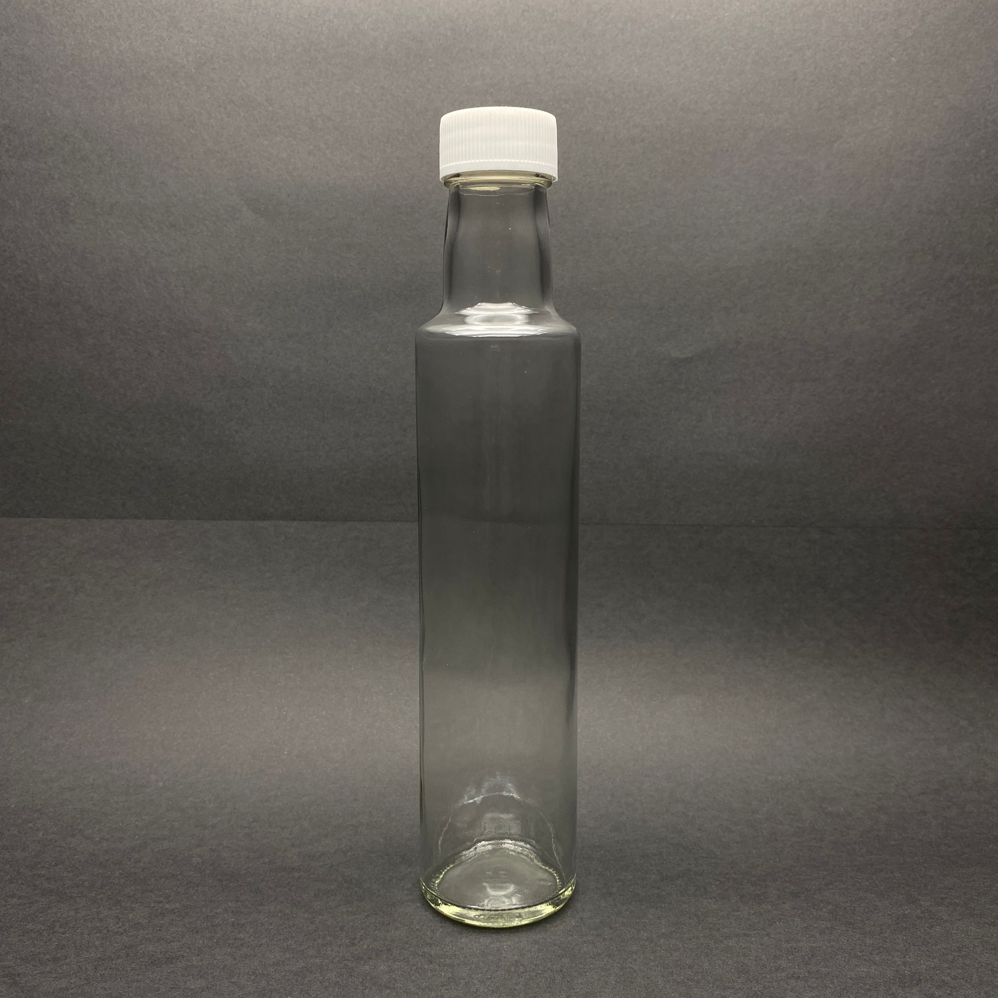 250 Cc Dorika Cam Şişe - Beyaz Plastik Kapaklı - 250 Ml Silindir Yağ Şişesi - Sirke Şişesi