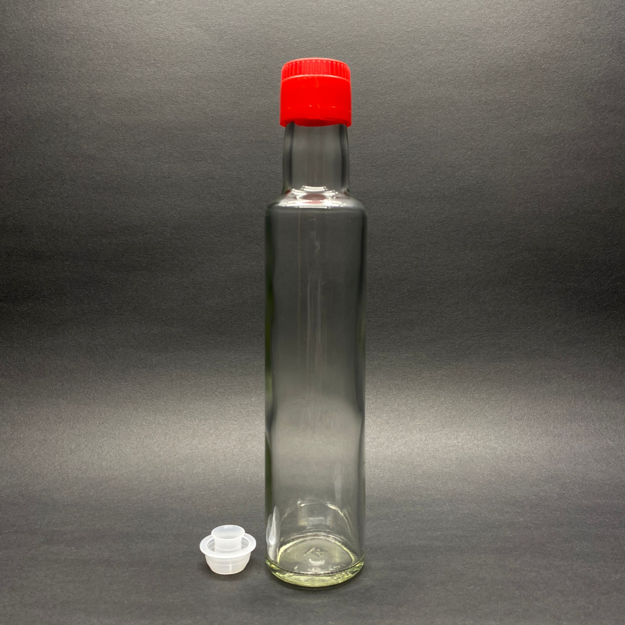 250 Cc Dorika Cam Şişe - Kırmızı Kilitli Drop - Stop Akıtıcılı Kapaklı - 250 Ml Şeffaf Dorika Şişe