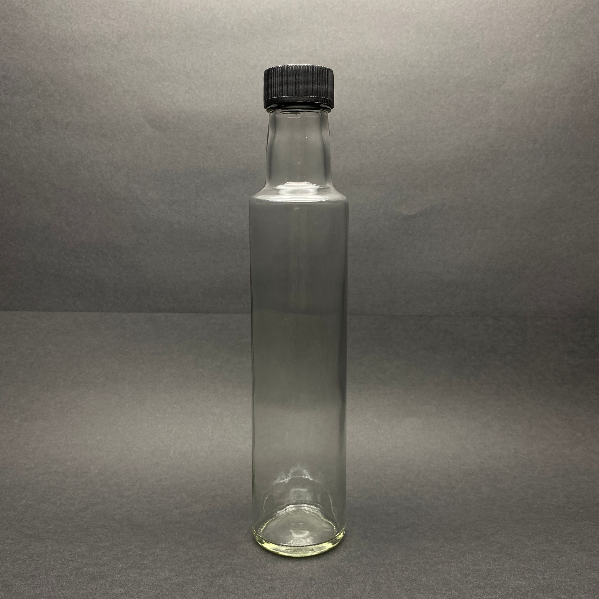 250 Cc Dorika Cam Şişe - Siyah Plastik Kapaklı - 250 Ml Silindir Yağ Şişesi - Sirke Şişesi