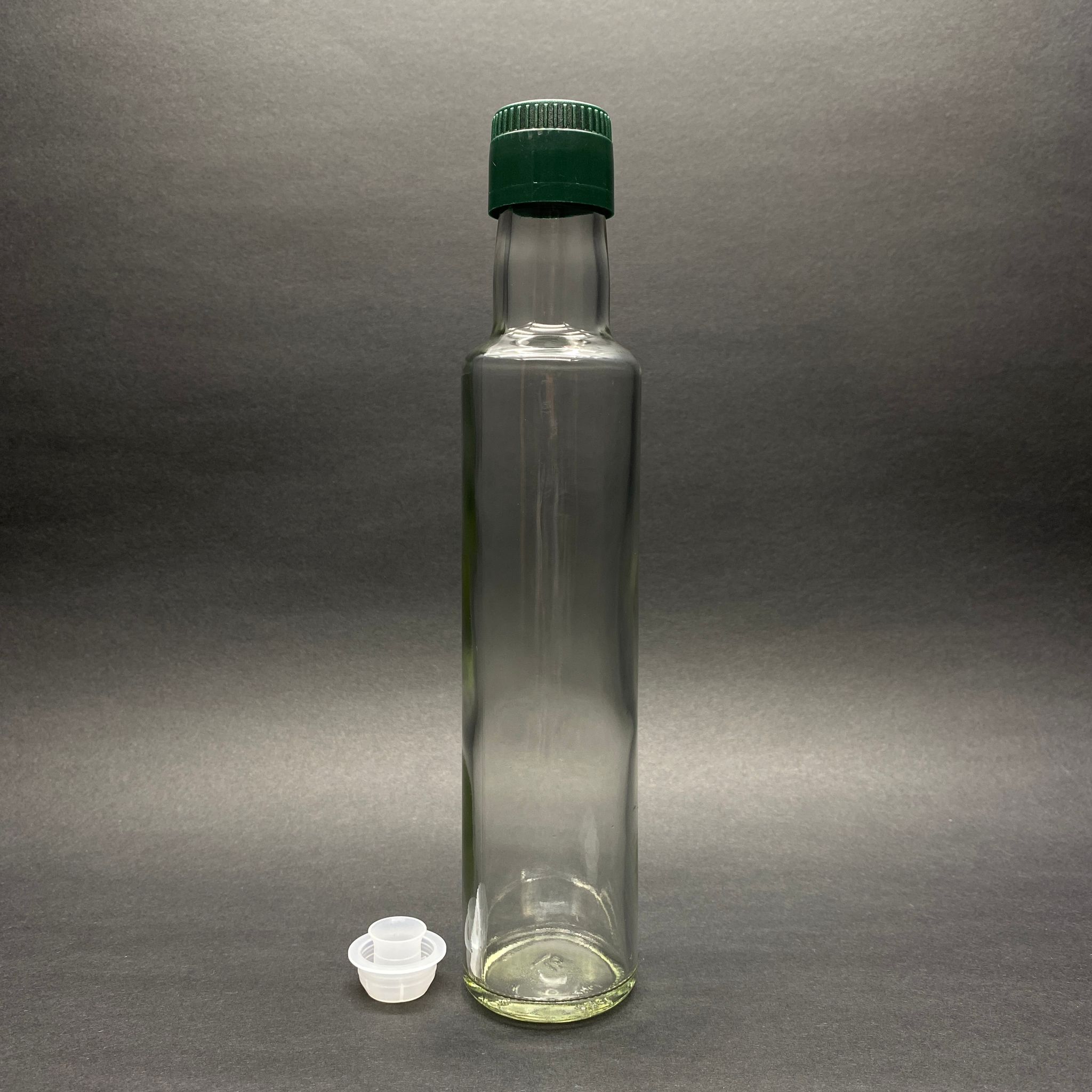 250 Cc Dorika Cam Şişe - Yeşil Kilitli Drop - Stop Akıtıcılı Kapaklı - 250 Ml Şeffaf Dorika Şişe