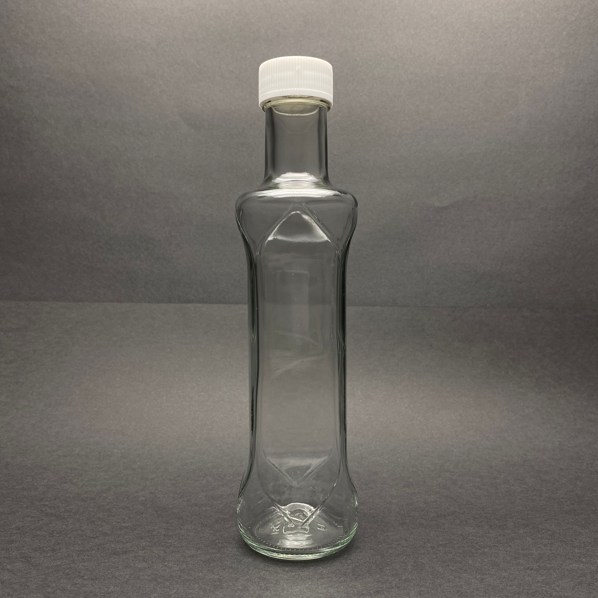 250 Cc Dorika Desenli Oval Cam Şişe - Beyaz Plastik Kapaklı - 250 Ml Yağ Şişesi - Sirke Şişesi