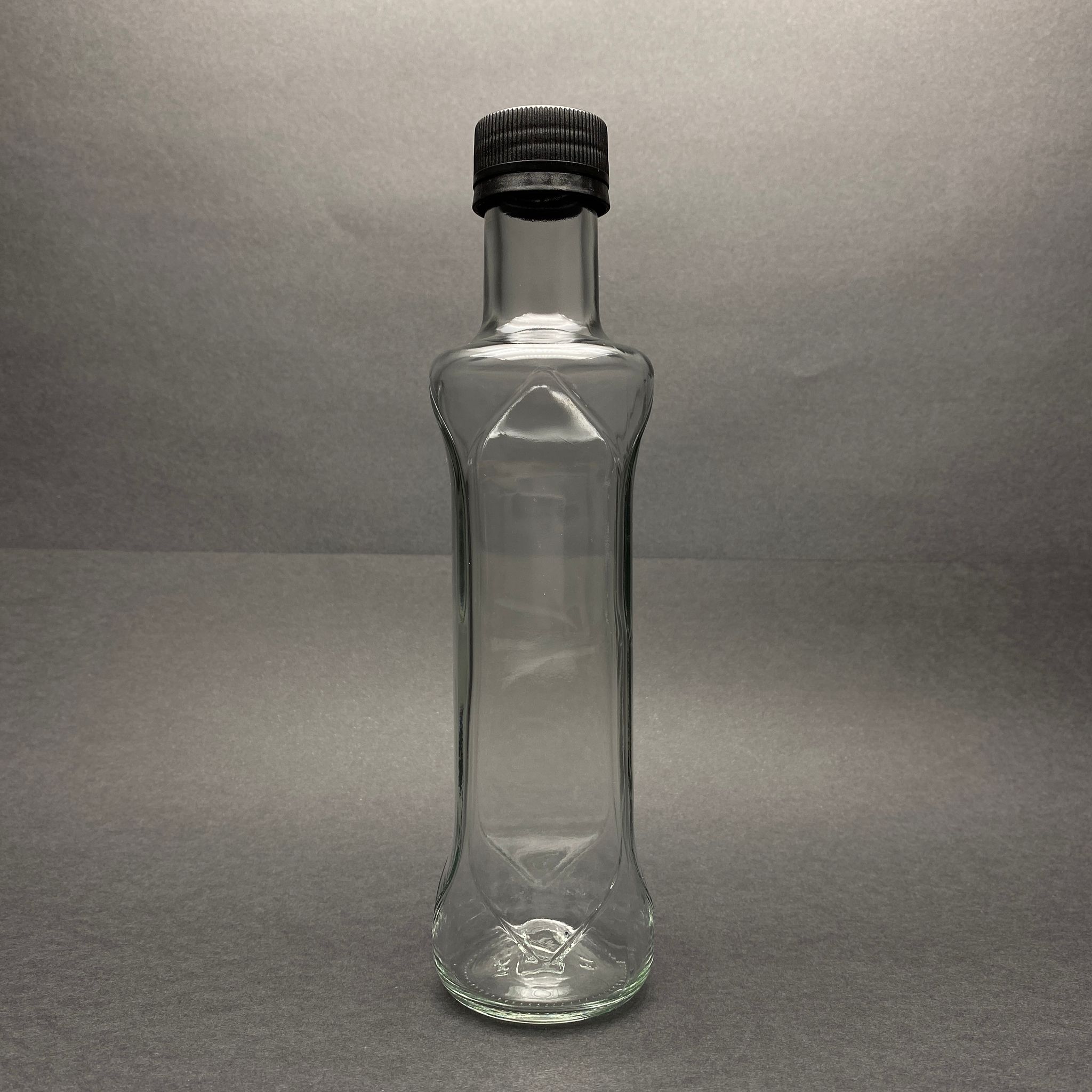 250 Cc Dorika Desenli Oval Cam Şişe - Siyah Kilitli Plastik Kapaklı - 250 Ml Yağ Şişesi - Sirke Şişesi - Kapak Markası Berıcap