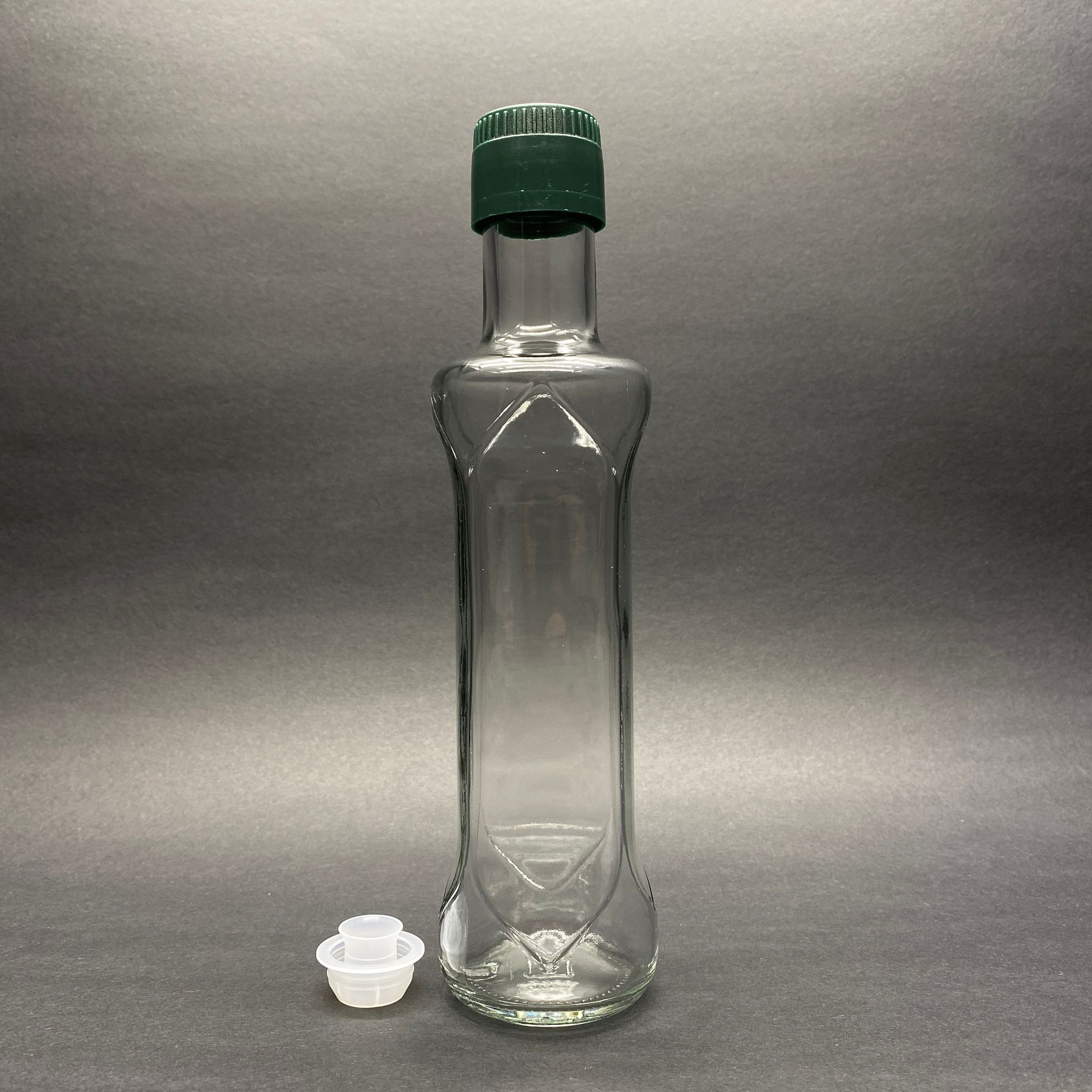 250 Cc Dorika Oval Desenli Cam Şişe - Yeşil Drop - Stop Kilitli Akıtıcılı Plastik Kapaklı - 250 Ml Yağ Şişesi - Sirke Şişesi