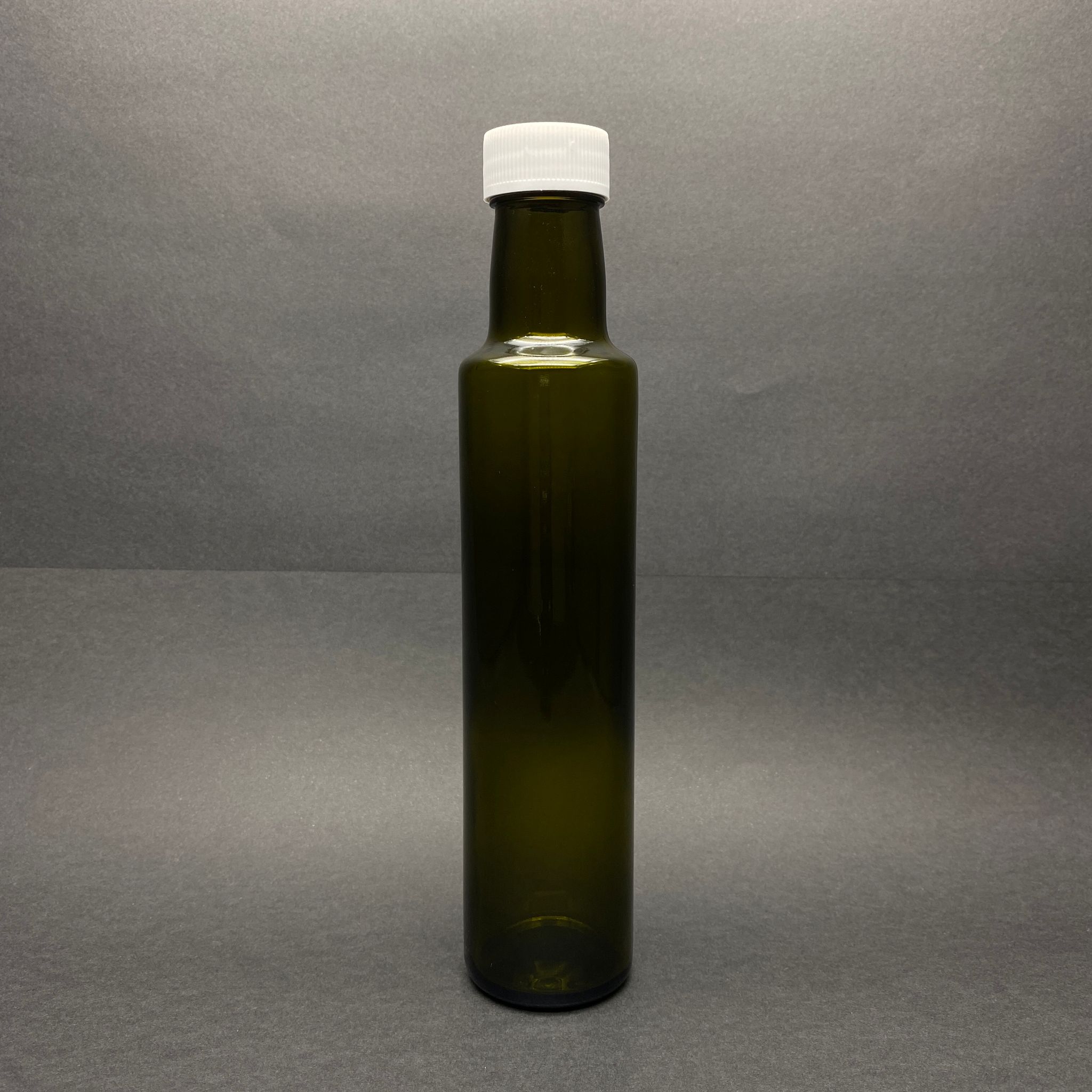 250 Cc Dorika Yeşil Cam Şişe - Beyaz Plastik Kapaklı - 250 Ml Silindir Yağ Şişesi - Sirke Şişesi