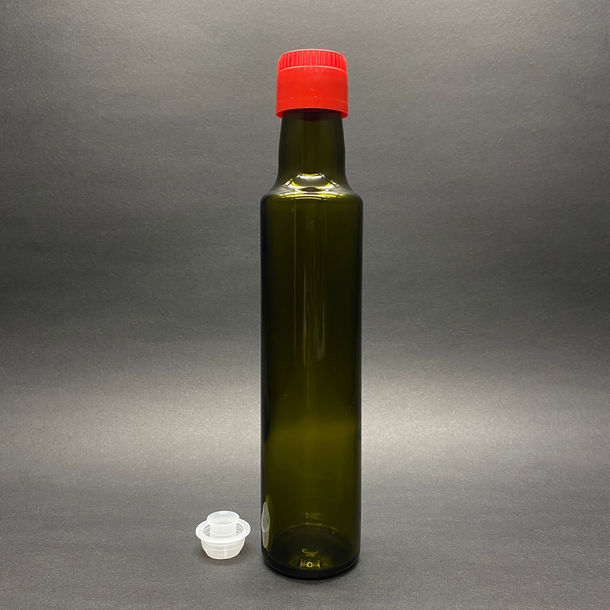 250 Cc Dorika Yeşil Cam Şişe - Kilitli Kırmızı Drop Stop Akıtıcılı Plastik Kapaklı - 250 Ml Silindir Yağ Şişesi - Sirke Şişesi