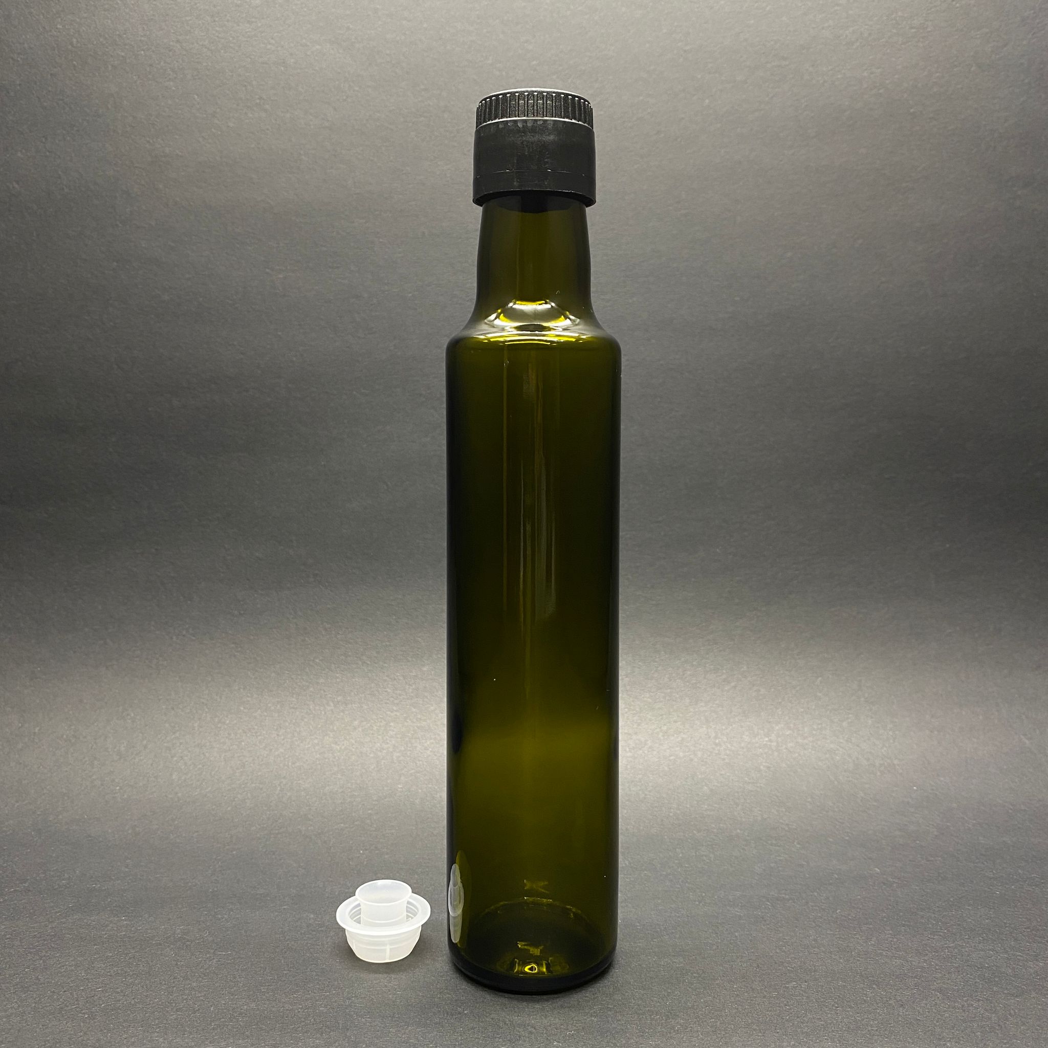 250 Cc Dorika Yeşil Cam Şişe - Kilitli Siyah Drop Stop Akıtıcılı Plastik Kapaklı - 250 Ml Silindir Yağ Şişesi - Sirke Şişesi