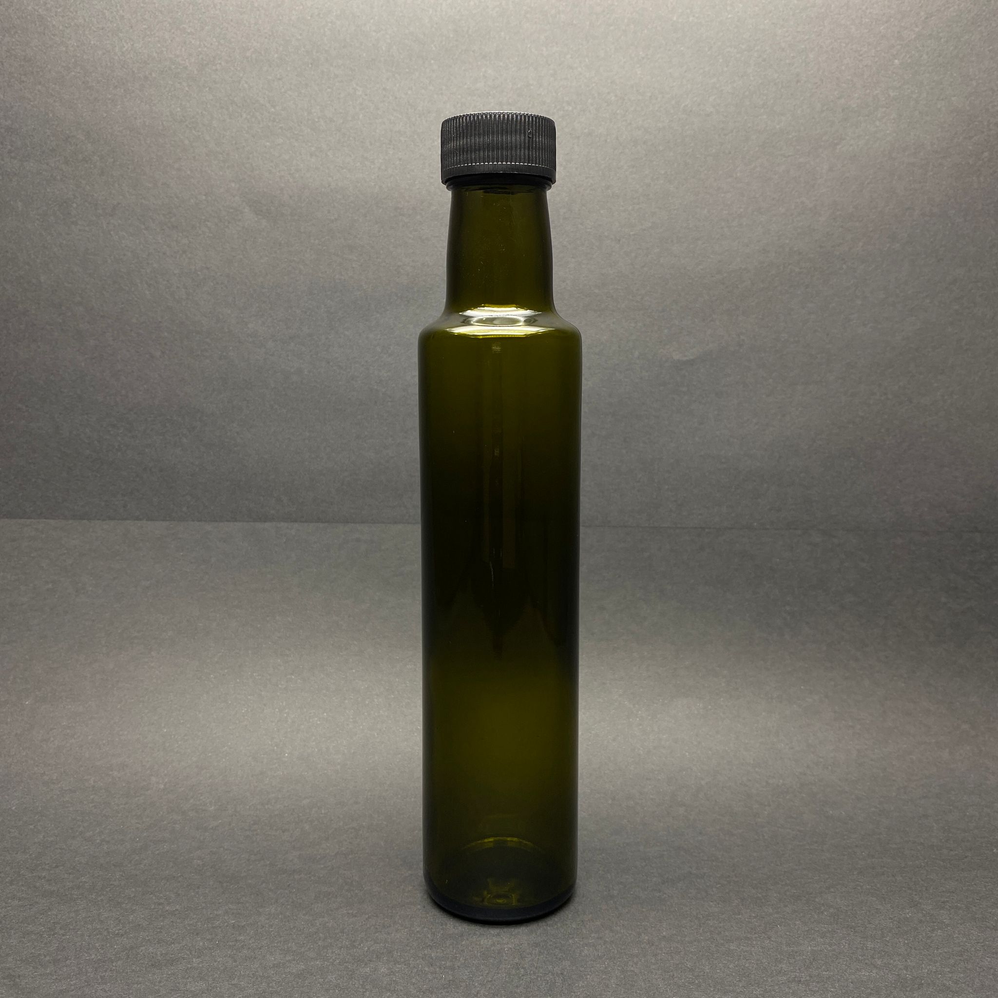 250 Cc Dorika Yeşil Cam Şişe - Siyah Plastik Kapaklı - 250 Ml Silindir Yağ Şişesi - Sirke Şişesi