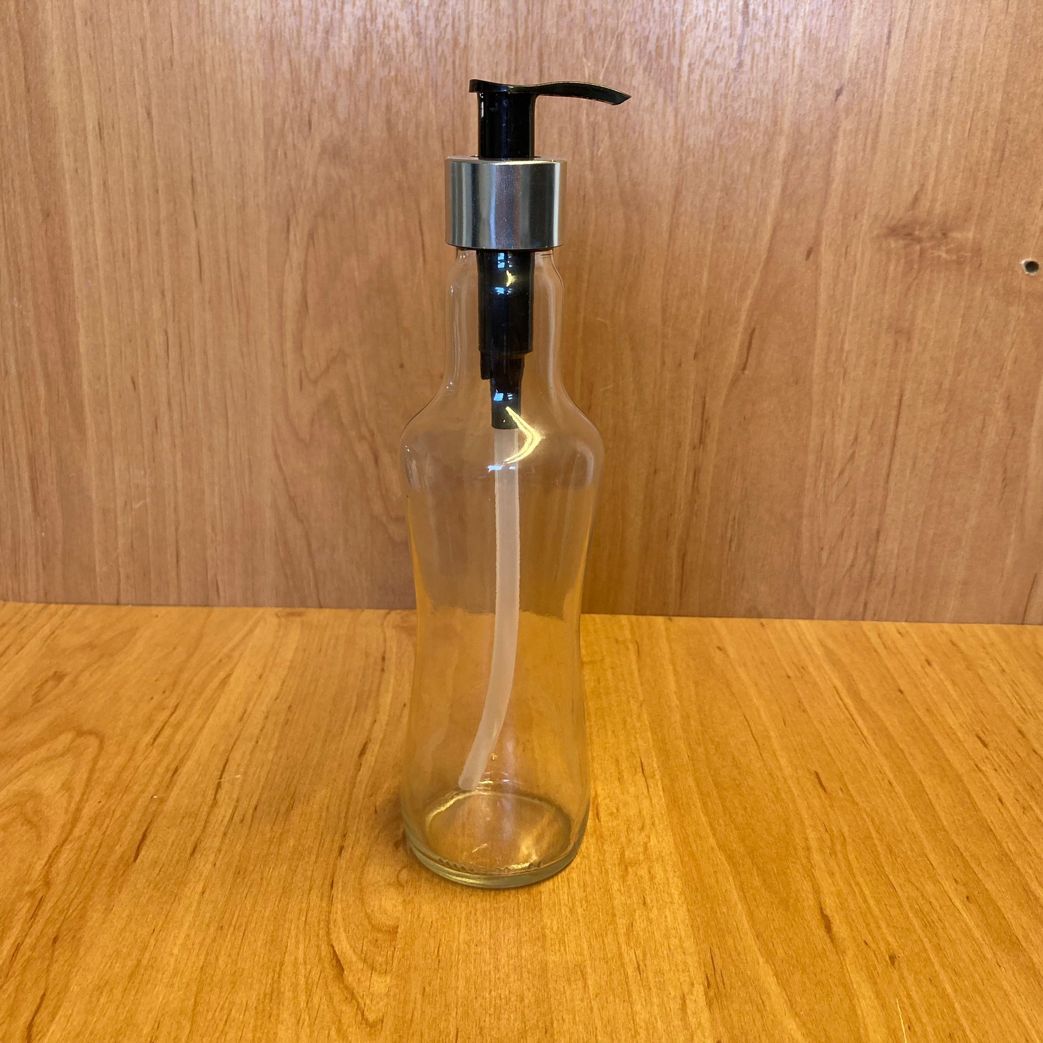 250 Cc İnce Belli Cam Şişe - Gümüş Pompalı - 250 Ml Pompalı Şişe