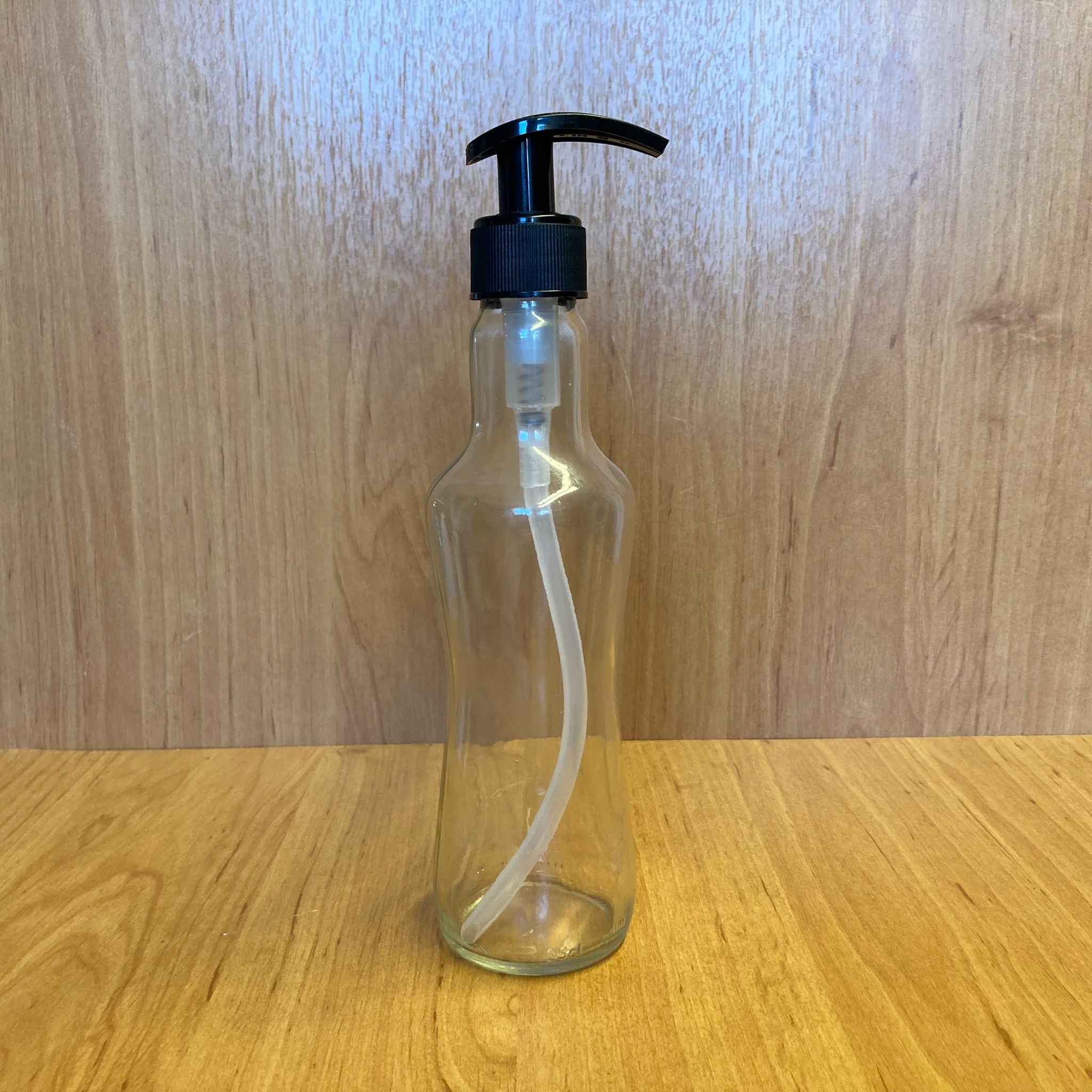 250 Cc İnce Belli Cam Şişe - Siyah Pompalı - 250 Ml Pompalı Şişe