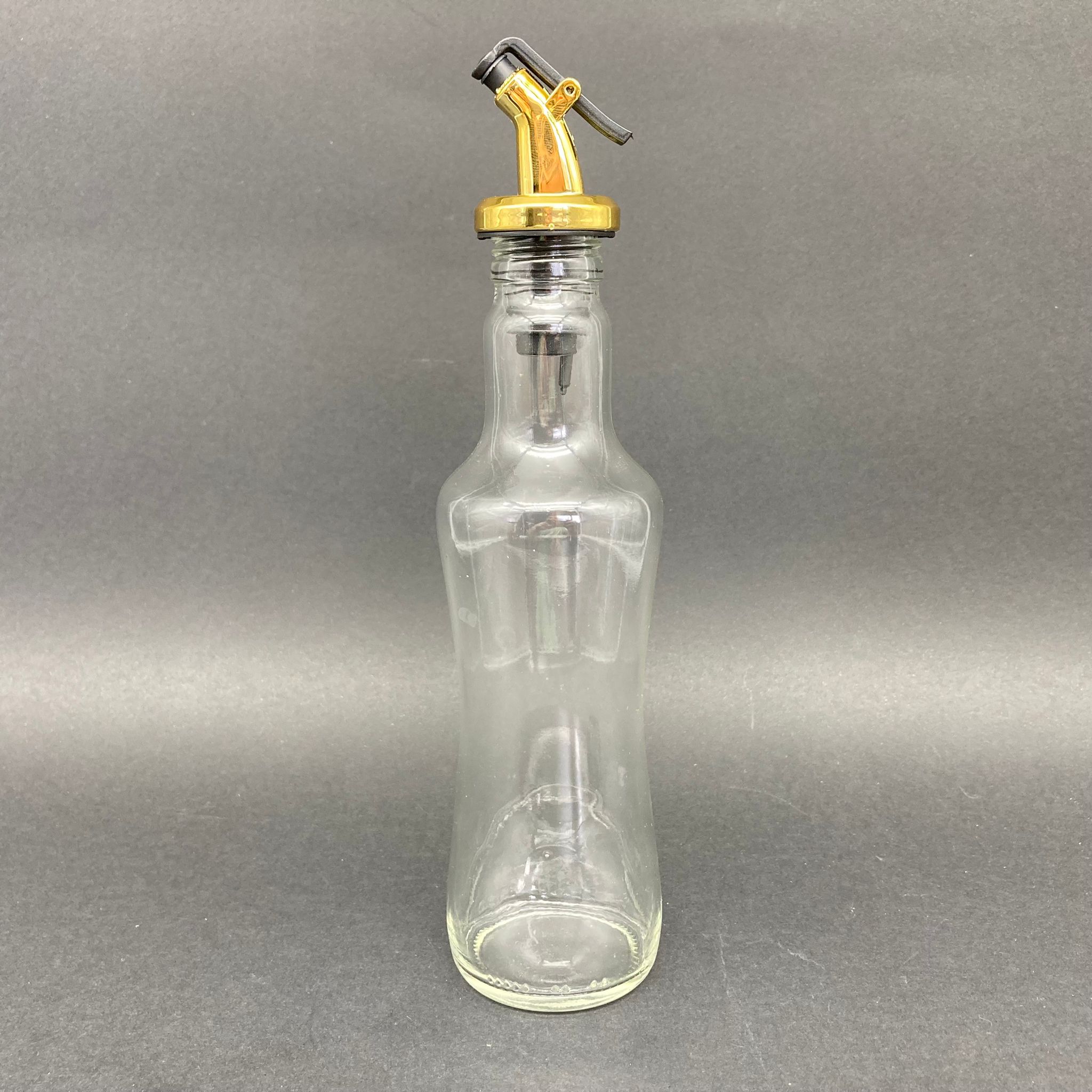 250 Cc İnce Belli Yağdanlık Şişesi - 250 Ml Cam Yağlık Sirkelik Şişe - Gold Akıtıcılı