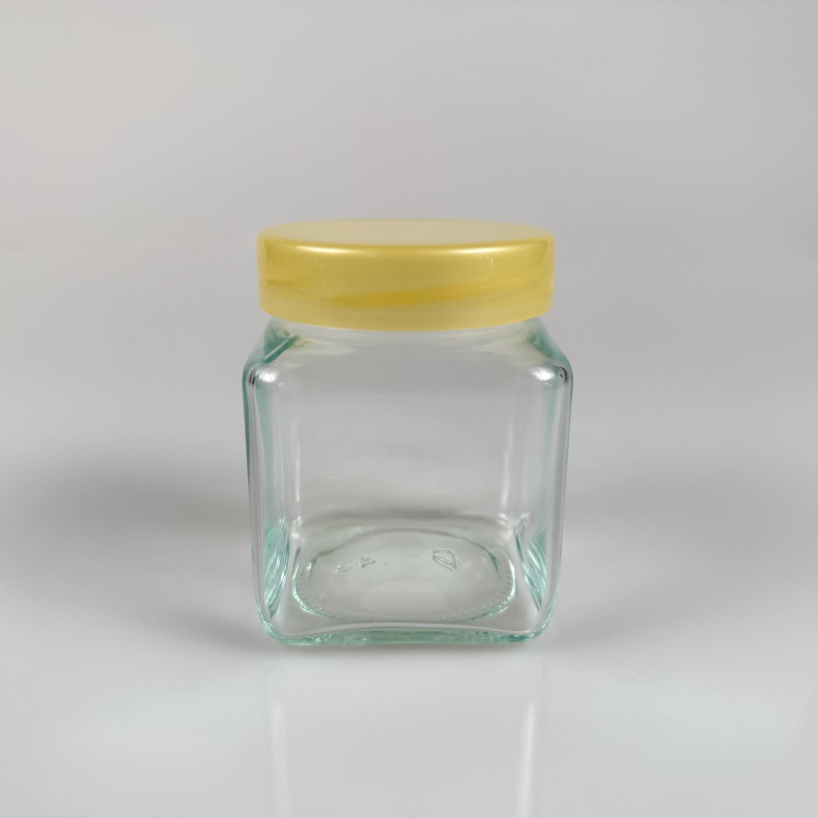 250 Cc Kare Cam Kavanoz + Gold Plastik Kapak - 250 Ml Plastik Kapaklı Cam Kavanoz