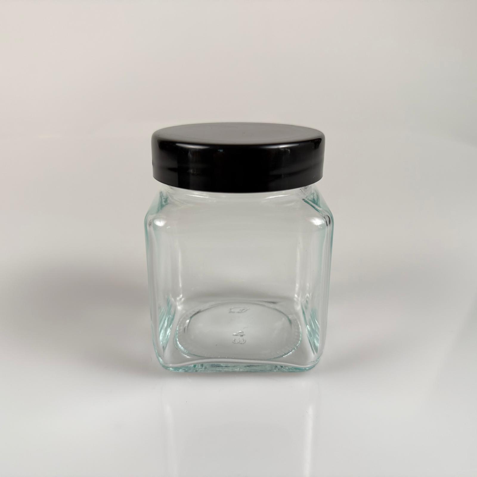 250 Cc Kare Cam Kavanoz + Siyah Plastik Kapak - 250 Ml Plastik Kapaklı Cam Kavanoz