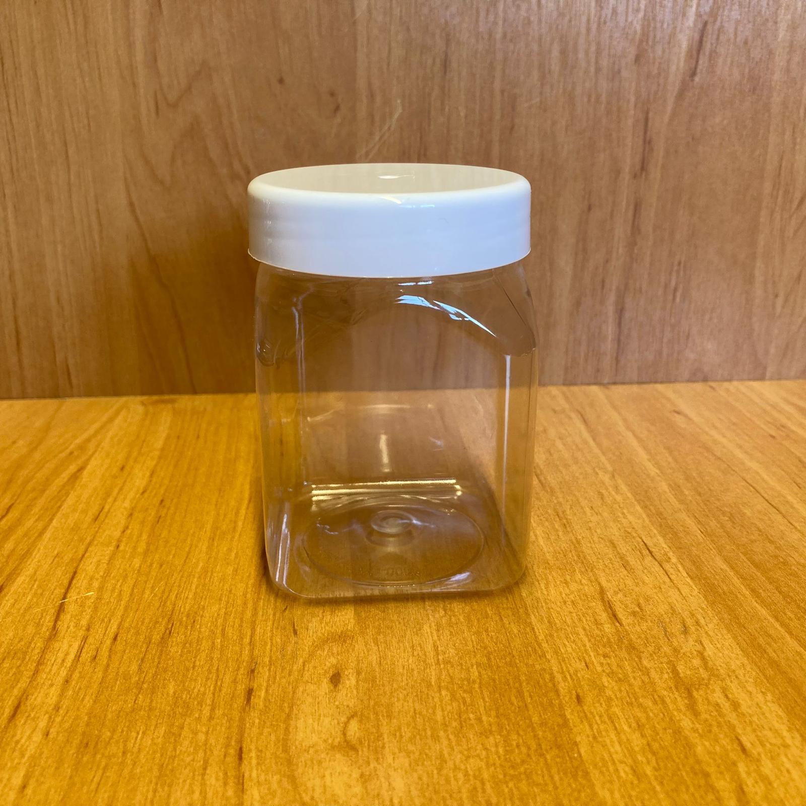 250 Cc Kare Pet Kavanoz - Beyaz Plastik Kapaklı - 250 Ml Plastik Kavanoz