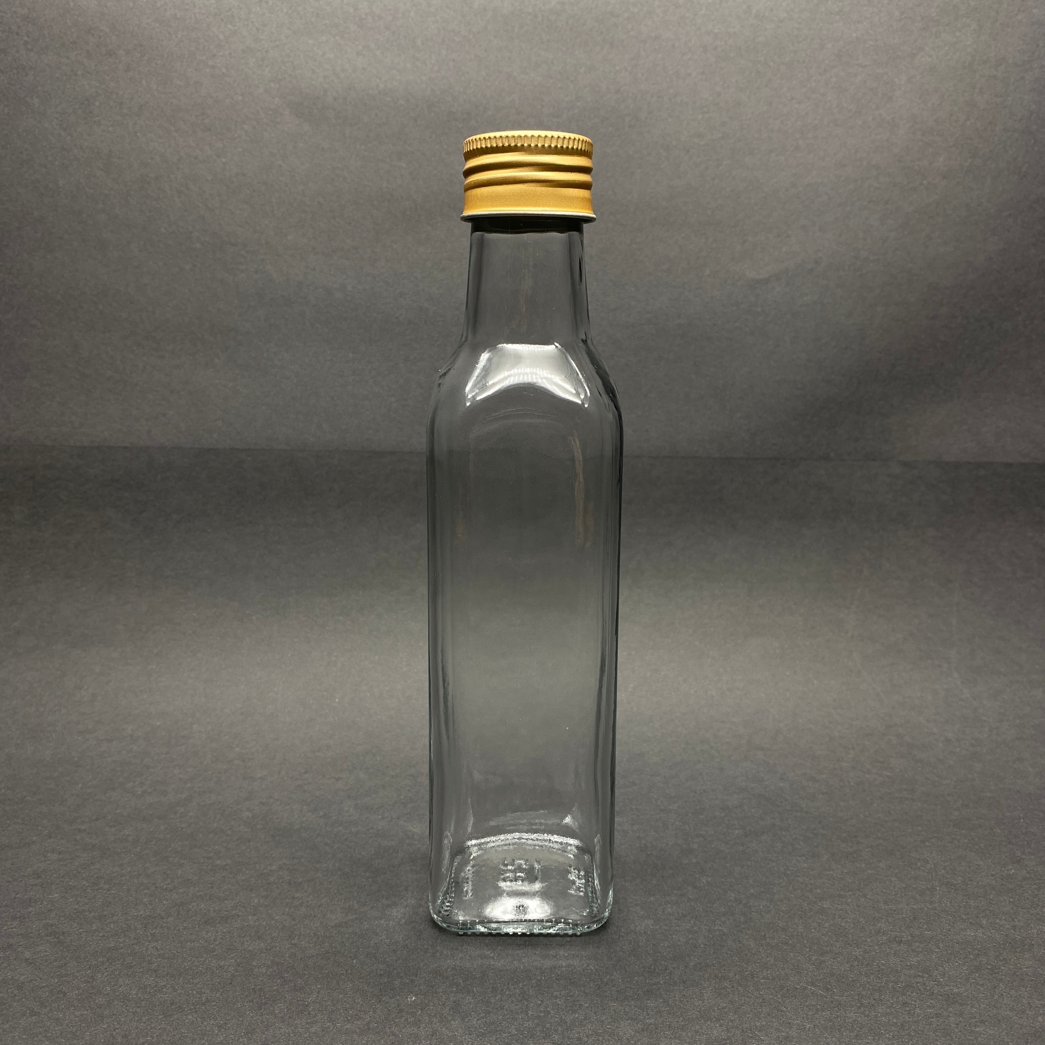 250 Cc Maraska Cam Şişe - Gold Metal Alüminyum Kapaklı - 250 Ml Köşeli Yağ Şişesi - Sirke Şişesi