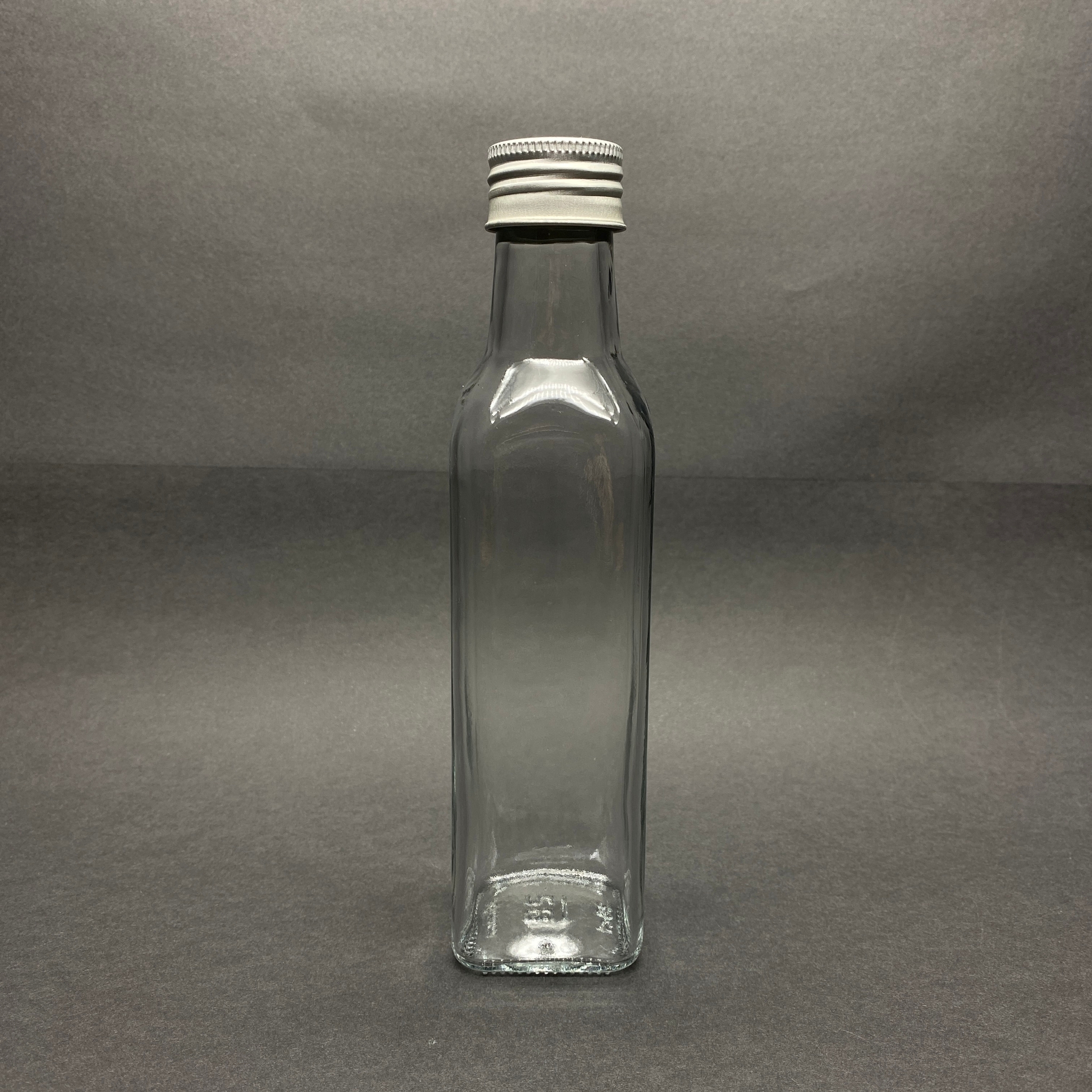 250 Cc Maraska Cam Şişe - Gümüş Metal Alüminyum Kapaklı - 250 Ml Köşeli Yağ Şişesi - Sirke Şişesi