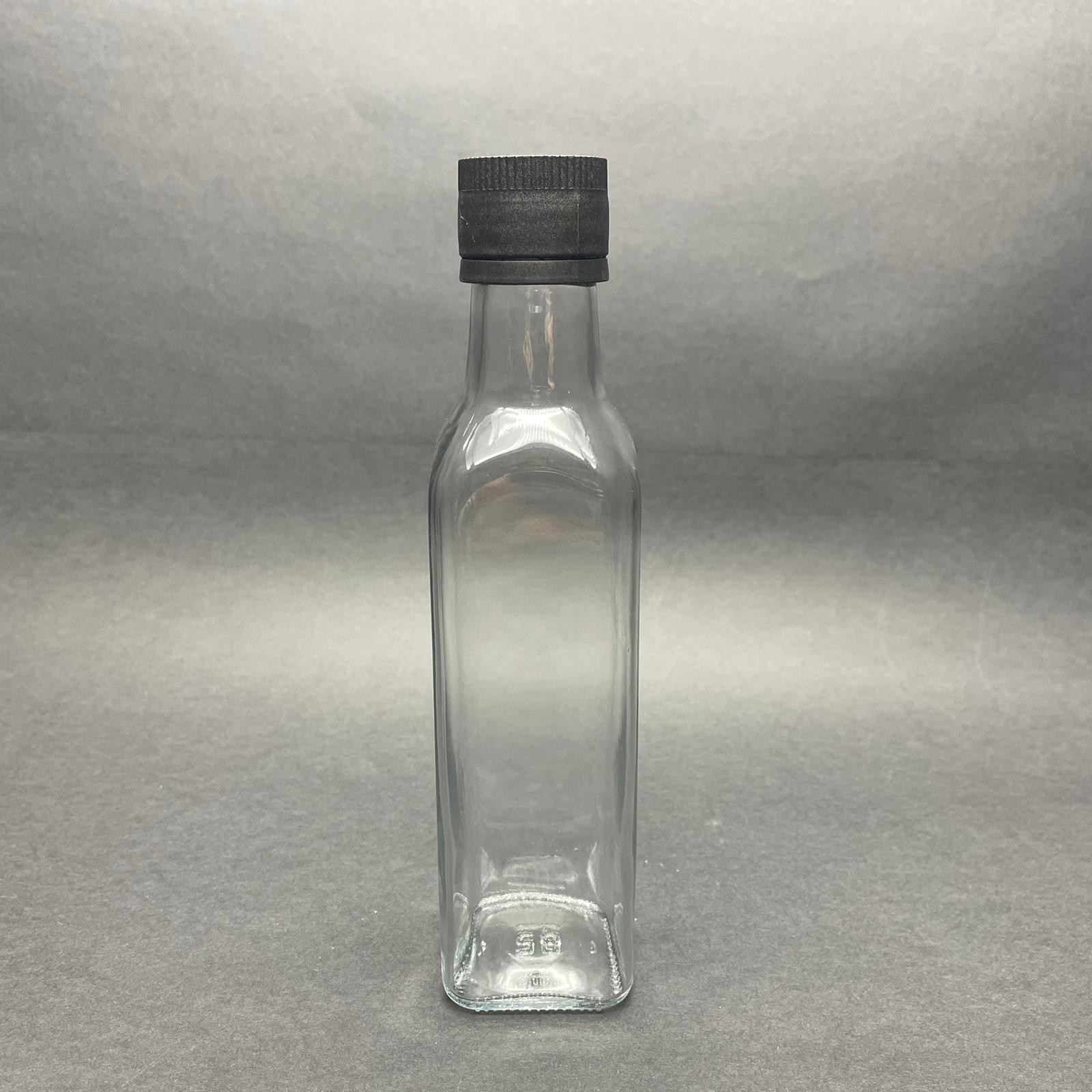 250 Cc Maraska Cam Şişe - Siyah Kilitli Bilyeli Plastik Kapaklı - 250 Ml Köşeli Yağ Şişesi - Sıvıyı Kontrollü Akıtmayı Sağlar