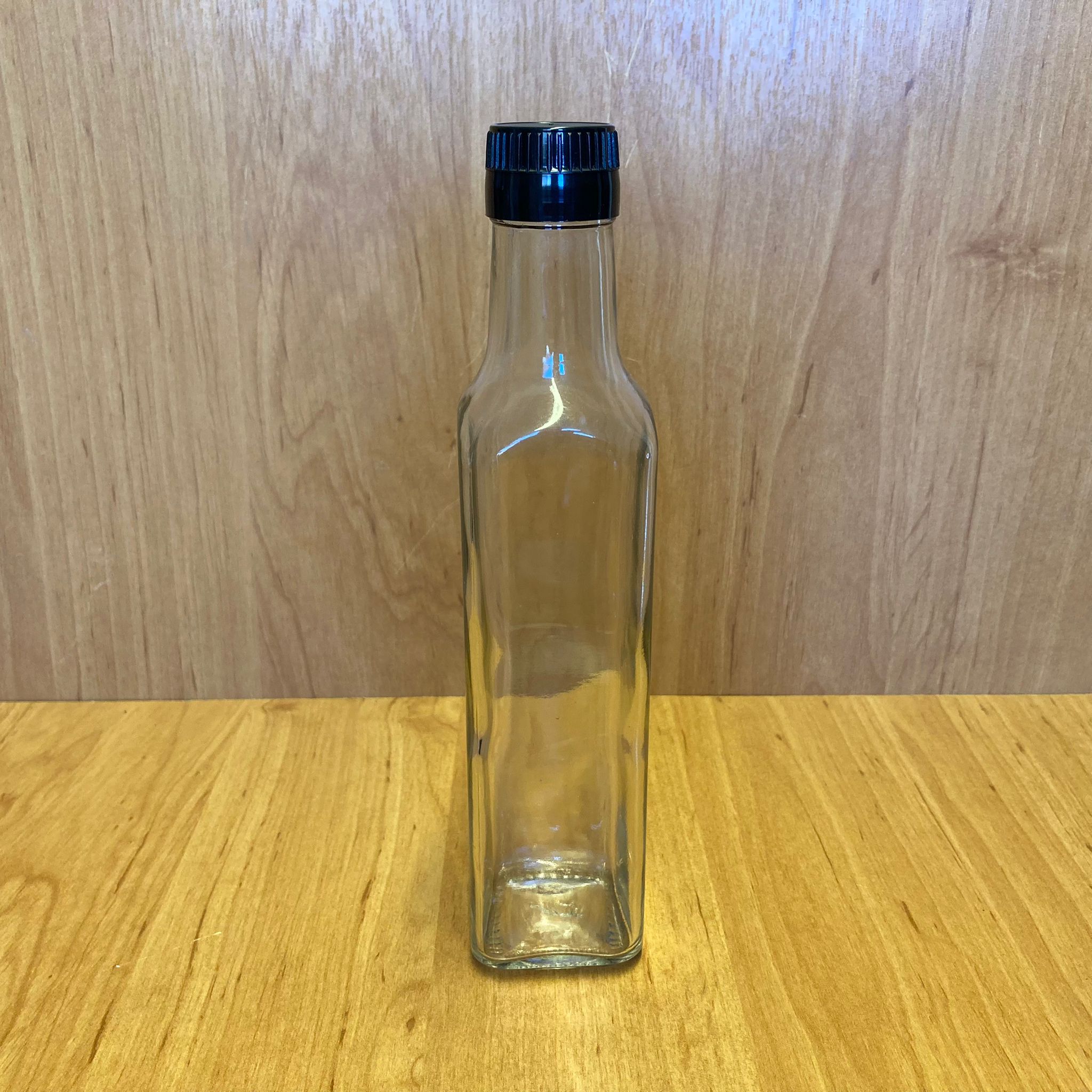 250 Cc Maraska Cam Şişe - Standart Siyah Çakma Kapaklı - 250 Ml Köşeli Cam Şişe - Bastırarak Kapanır