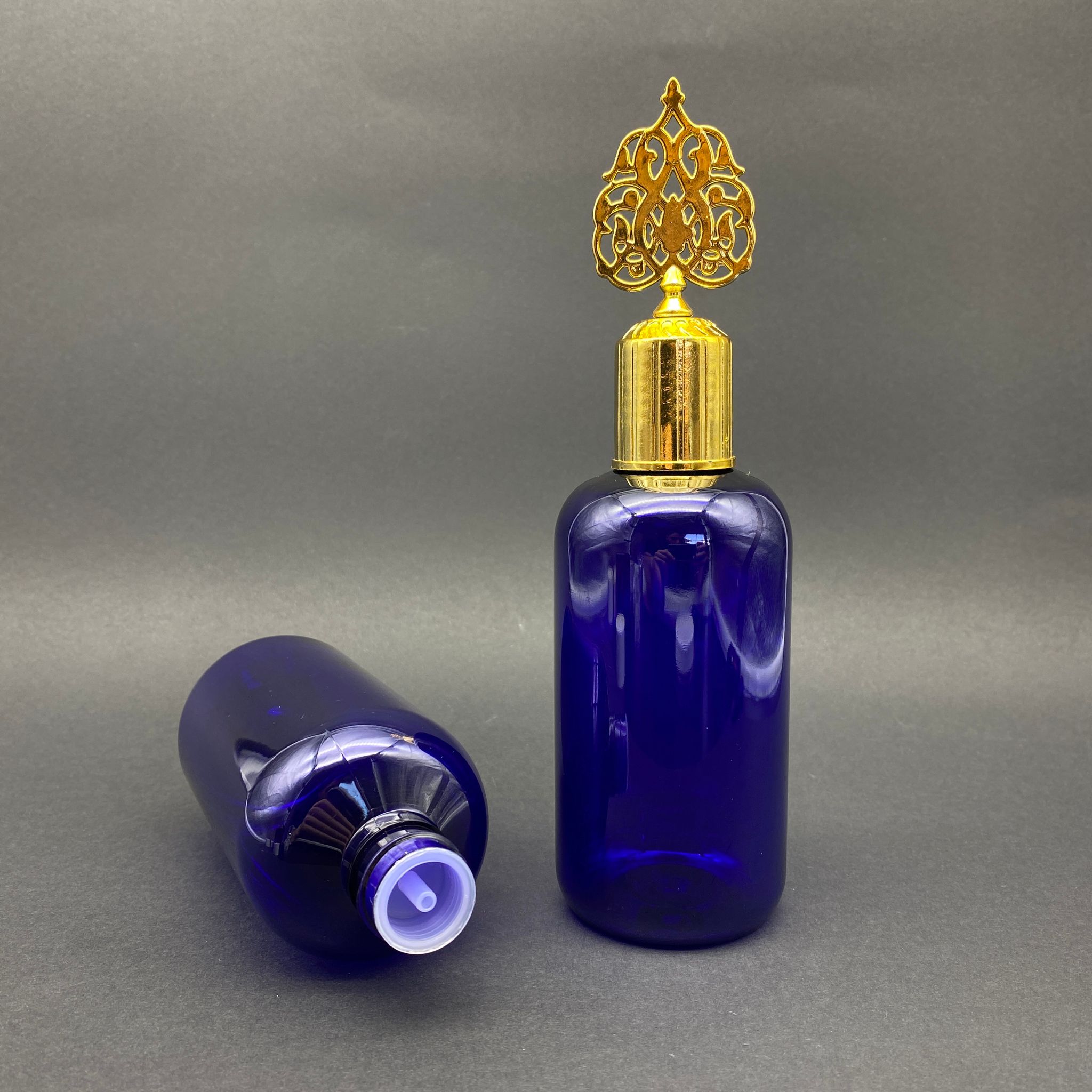 250 Cc Mavi Şişe - Gold Osmanlı Kapaklı - Kolonya Tıpalı - 250 Ml Plastik Kolonya Şişesi - Zeynep Model Pet Şişe
