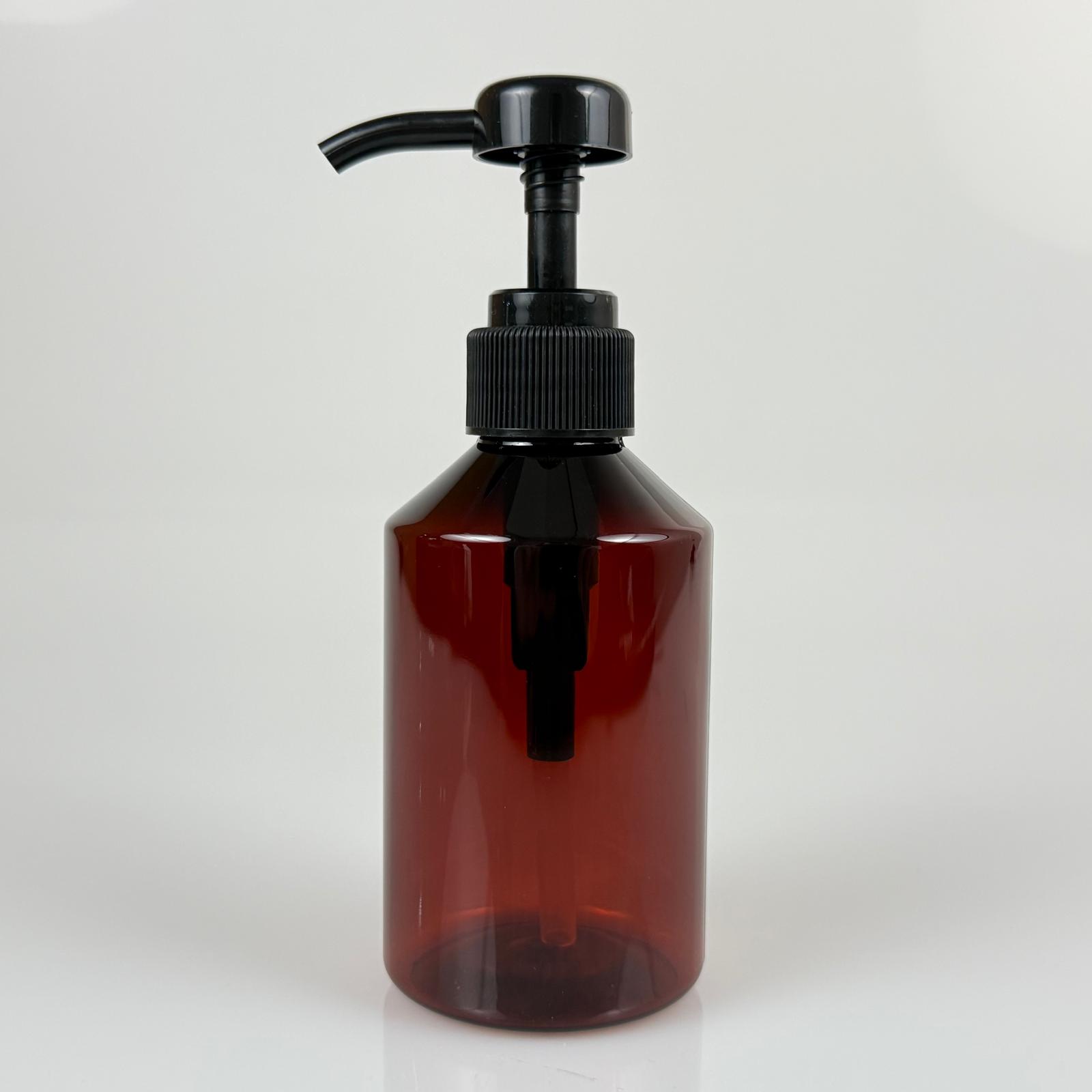 250 Cc Pet Amber Küt Model Şişe - Siyah Dozaj Pompalı (Her Basmada 4 Cc Sıvı Atar)  - 0,25 Lt Pompalı Şişe - Şurup, Şampuan, Krem Gibi Yoğun Kıvamlı Sıvılarda Kullanılır