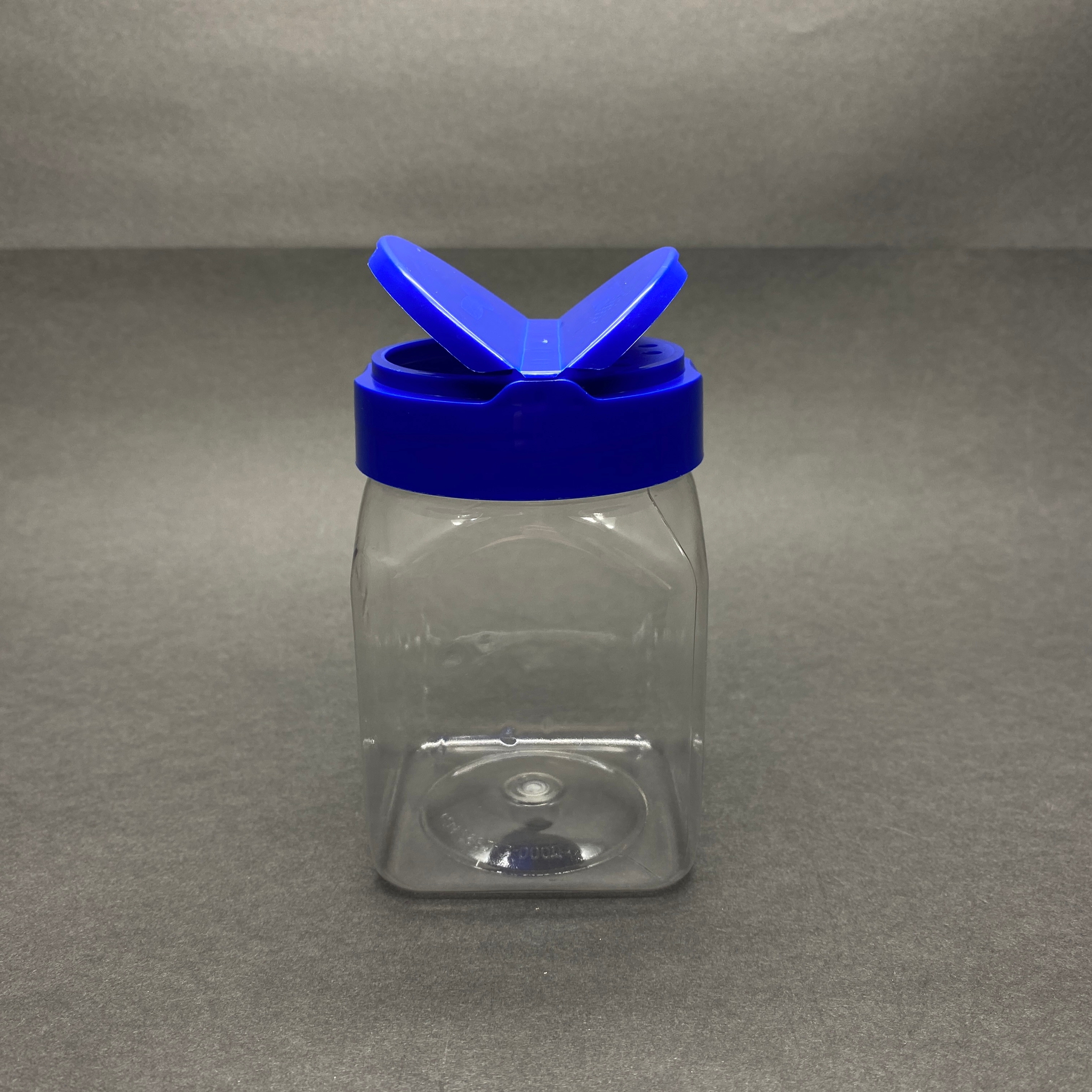 250 Cc Plastik Kare Baharatlık Kavanoz - 250 Ml Köşeli Baharat Kavanozu - Mavi Açılır Kapanır Kapaklı