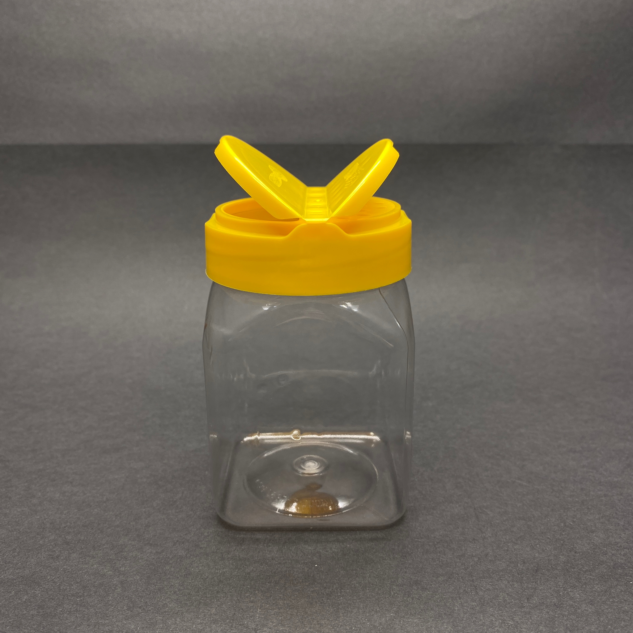 250 Cc Plastik Kare Baharatlık Kavanoz - 250 Ml Köşeli Baharat Kavanozu - Sarı Açılır Kapanır Kapaklı