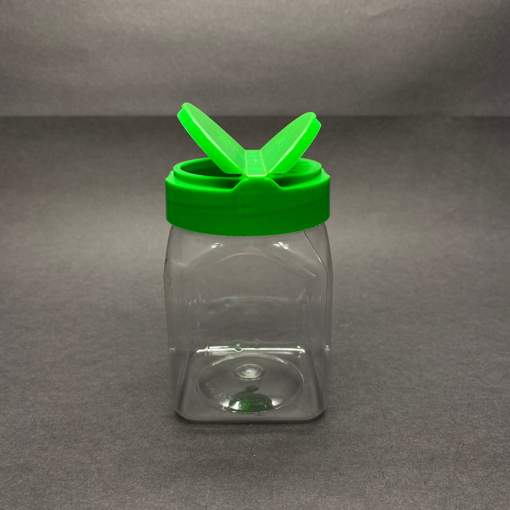 250 Cc Plastik Kare Baharatlık Kavanoz - 250 Ml Köşeli Baharat Kavanozu - Yeşil Açılır Kapanır Kapaklı
