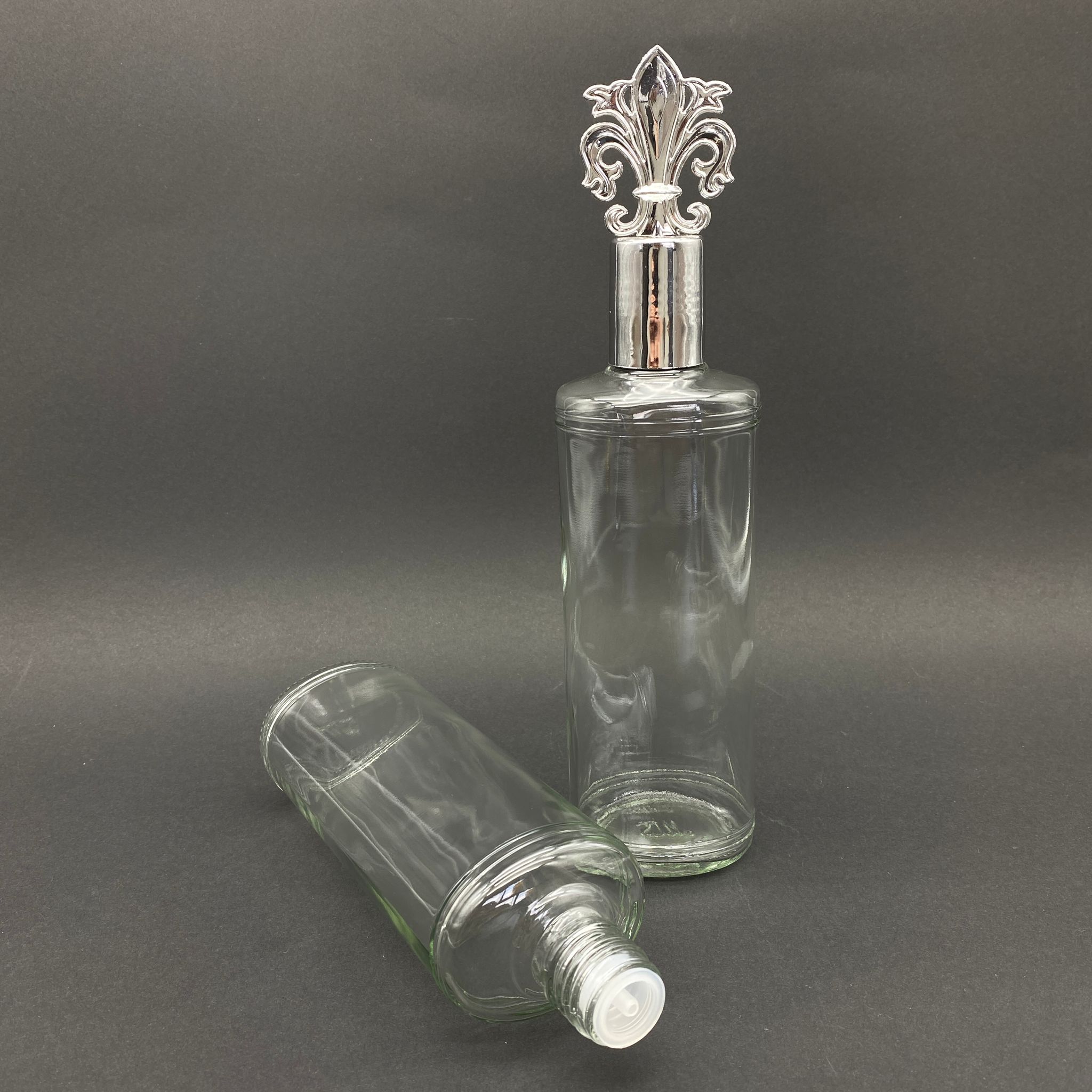 250 Cc Rebul Model Cam Kolonya Şişesi - Gümüş Osmanlı Kapaklı - 250 Ml Cam Kolonya Şişesi