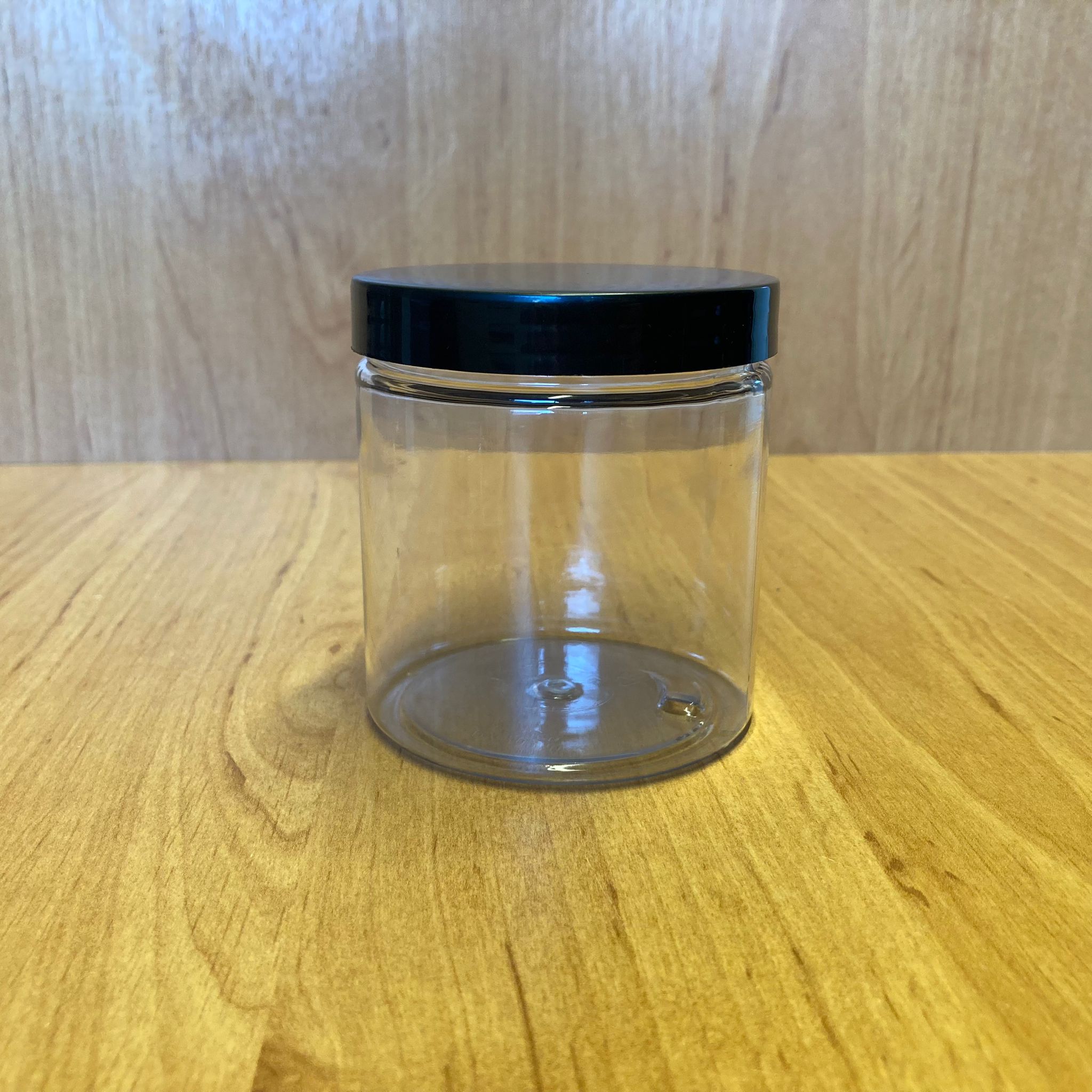 250 Cc Şeffaf Sert Plastik Kavanoz - Siyah Kapaklı - 250 Ml Plastik Krem Kavanozu