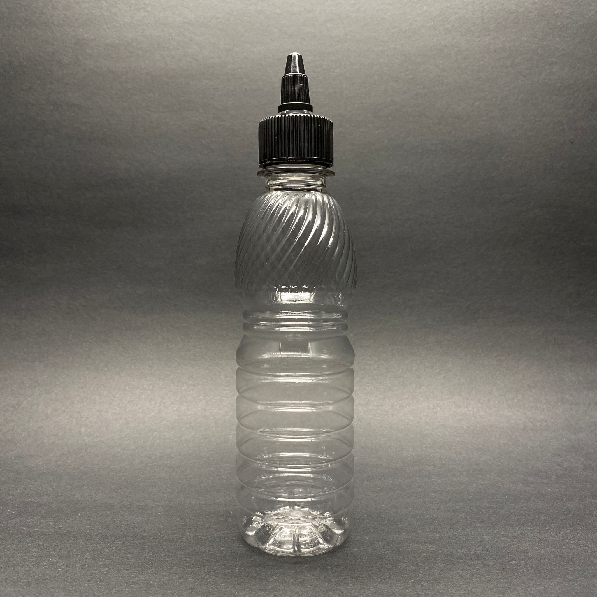 250 Cc Sivri Twist Asansör Kapaklı Şeffaf Pet Şişe - 0,25 Litre Akıtıcı Siyah Kapaklı Pet Şişe