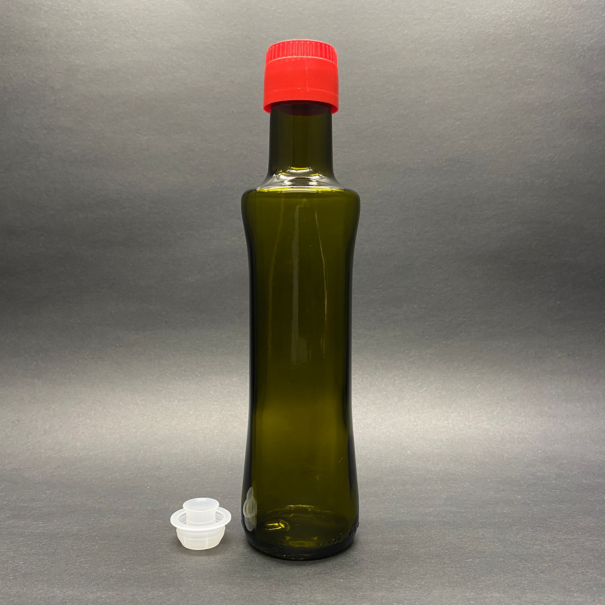 250 Cc Yeşil Geolive Cam Şişe - Kırmızı Drop - Stop Kilitli Akıtıcılı Plastik Kapaklı - 250 Ml Oval Şişe - Geolive Şişe 250 Ml - (Kontrollü Akıtan Zeytinyağ Kapak) - Zeytinyağı İçin Renkli Cam Şişeleri