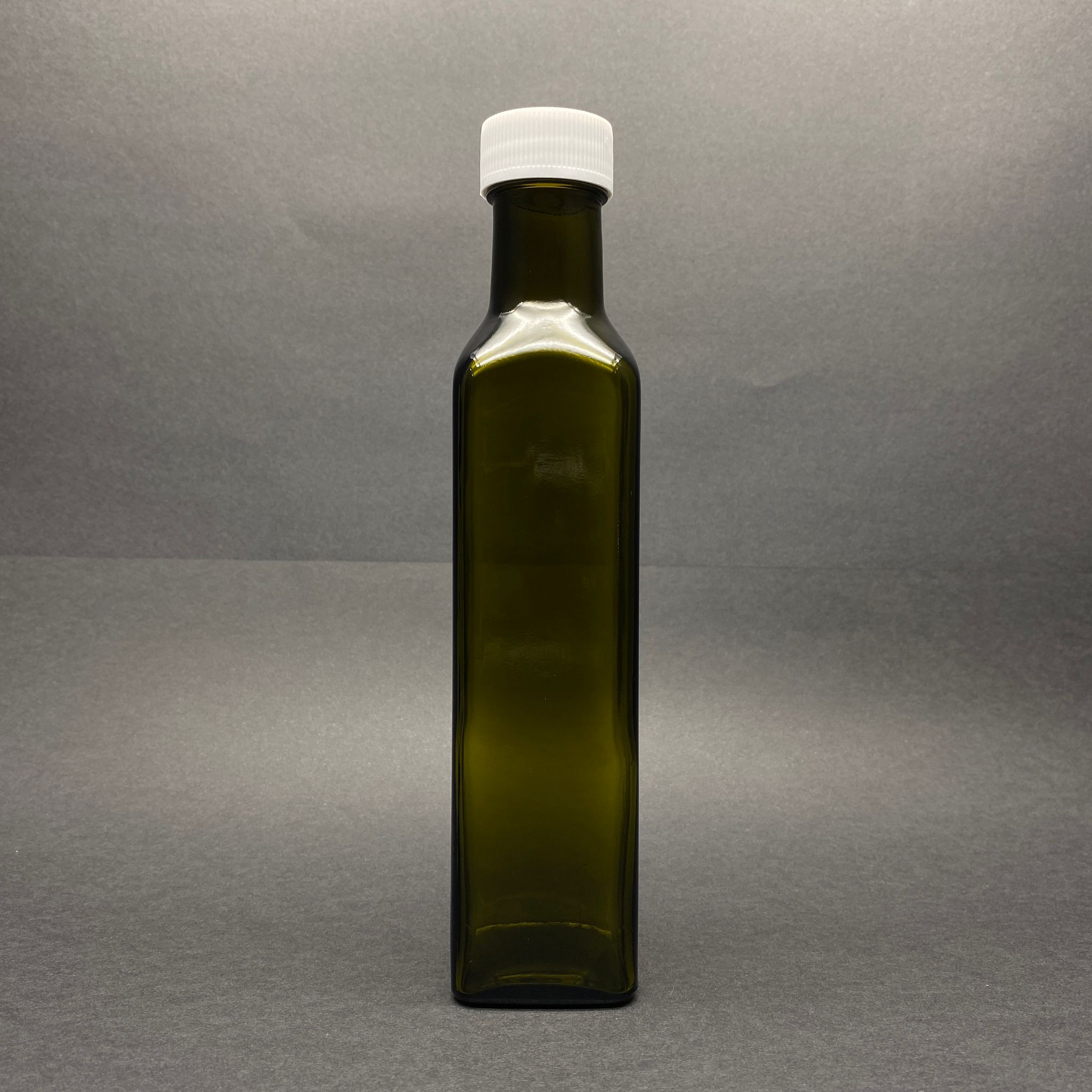 250 Cc Yeşil Maraska Cam Şişe - Beyaz Plastik Kapaklı - 250 Ml Köşeli Yağ Şişesi - Sirke Şişesi