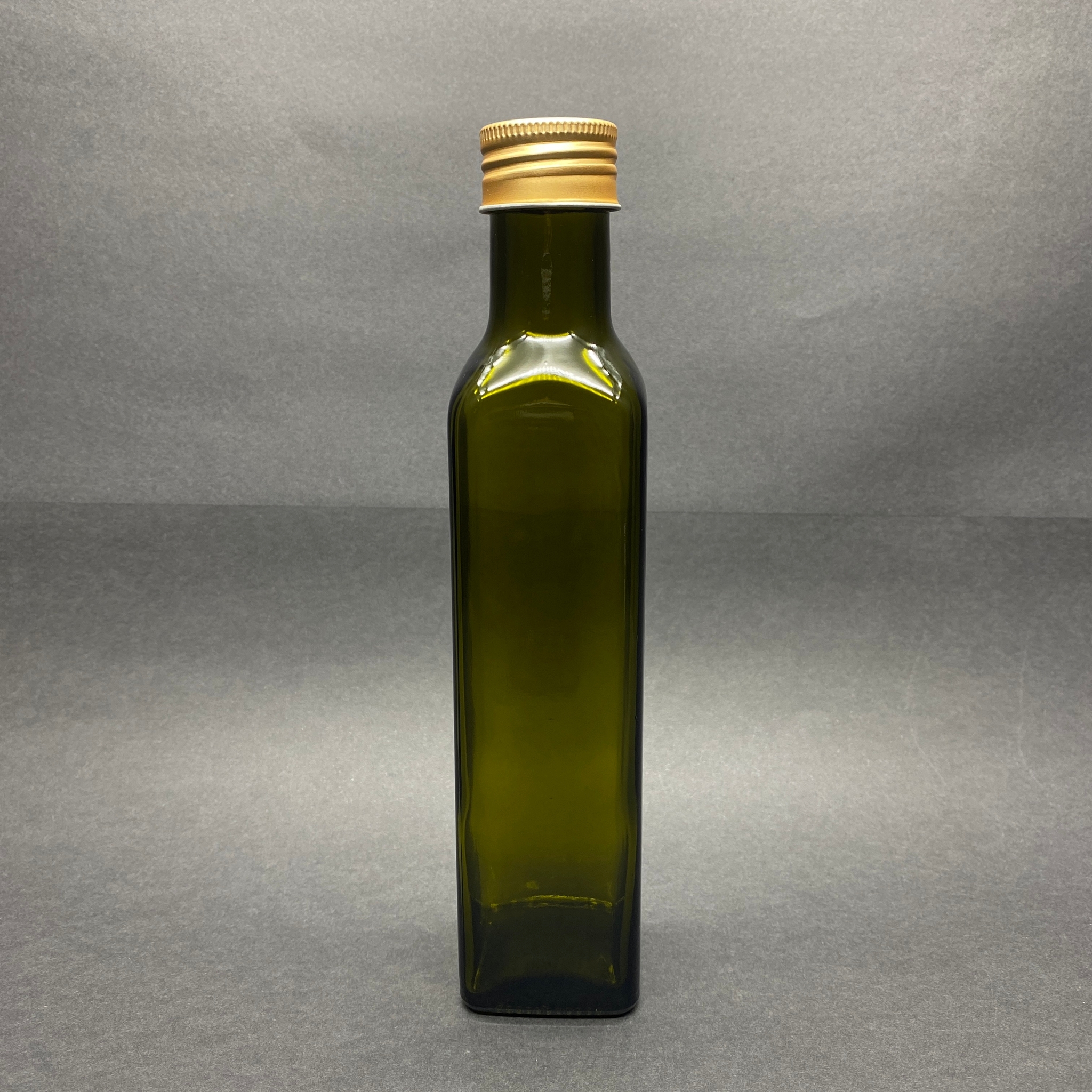 250 Cc Yeşil Maraska Cam Şişe - Gold Metal Alüminyum Kapaklı - 250 Ml Köşeli Yağ Şişesi - Sirke Şişesi