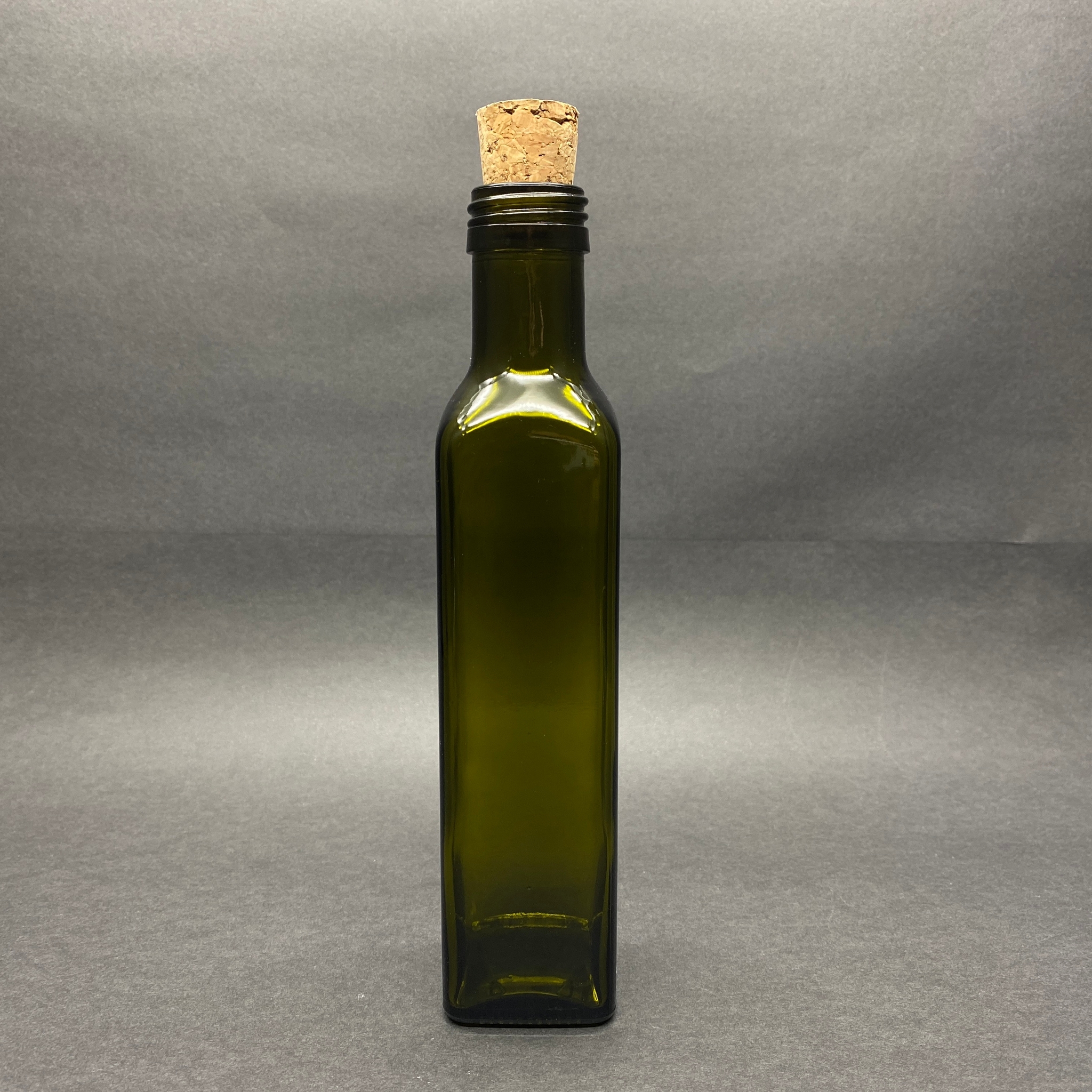 250 Cc Yeşil Maraska Cam Şişe - Mantar Tıpalı - 250 Ml Köşeli  Yağ Şişesi - Sirke Şişesi