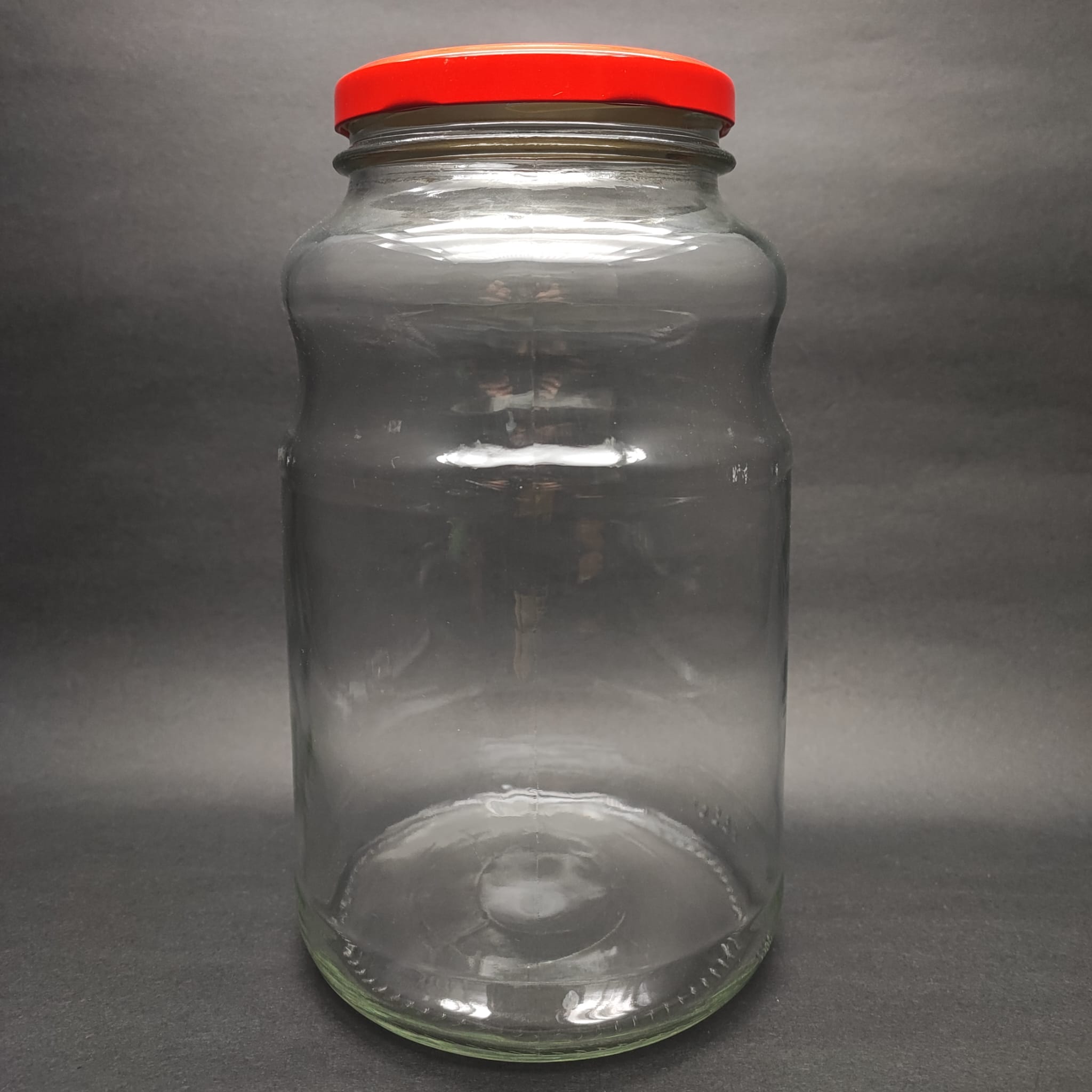 2650 Cc Boğumlu Cam Kavanoz - Kırmızı Metal Kapaklı - 2650 Ml Boğumlu Cam Kavanoz