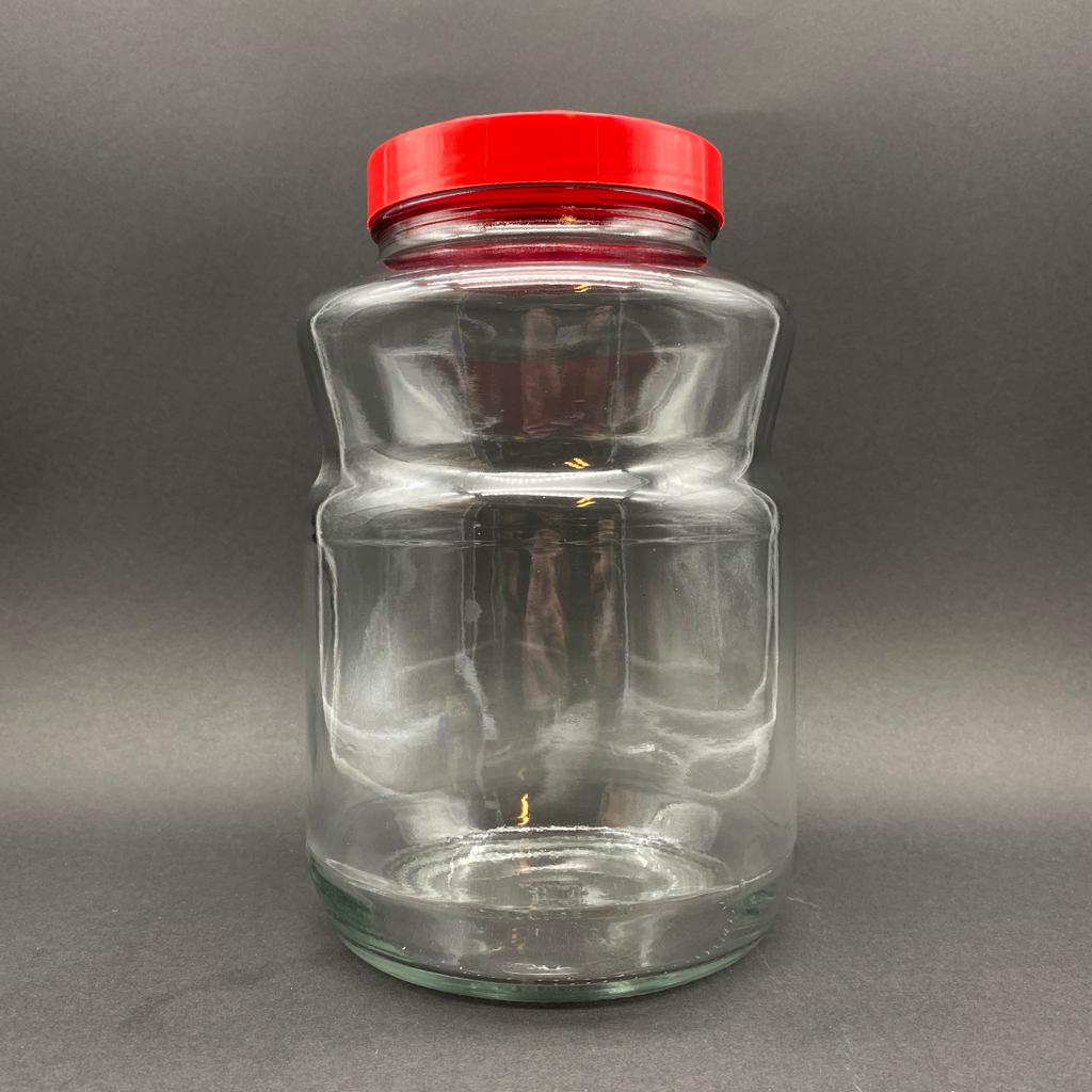 2650 Cc Boğumlu Cam Kavanoz - Kırmızı Plastik Kapaklı - 2650 Ml Boğumlu Cam Kavanoz