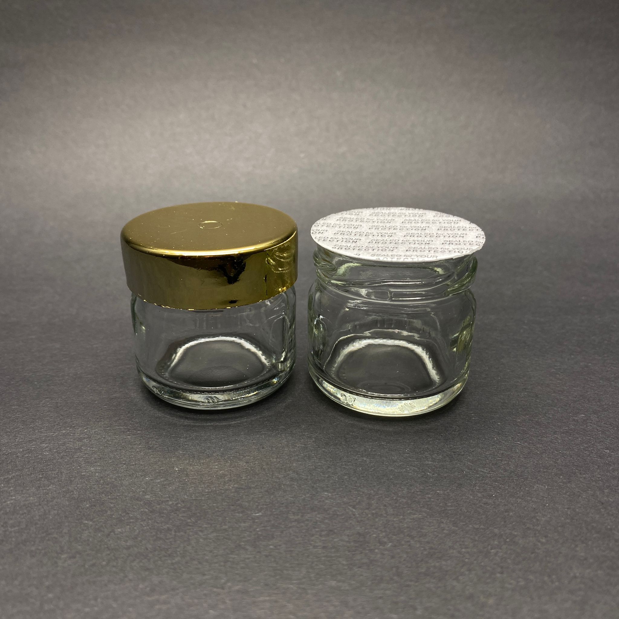 29 Cc Kavanoz - Gold  Kaplamalı Derin Plastik Kapak + Kendinden Yapışkanlı Sızdırmaz Conta - 29 Ml Mini Cam Kavanoz