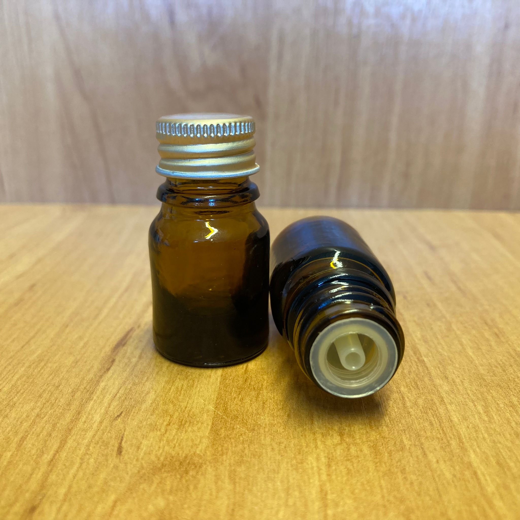 3 Cc Amber İçten Damlalıklı - Gold Metal Kapaklı Cam Şişe - 3 Ml Kolonya Tıpalı Cam Şişe