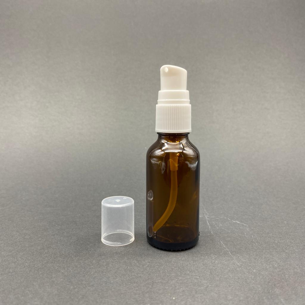 30 Cc Amber Cam Şişe Beyaz Losyon Pompalı Takım - 30 Ml Pompalı Cam Şişe