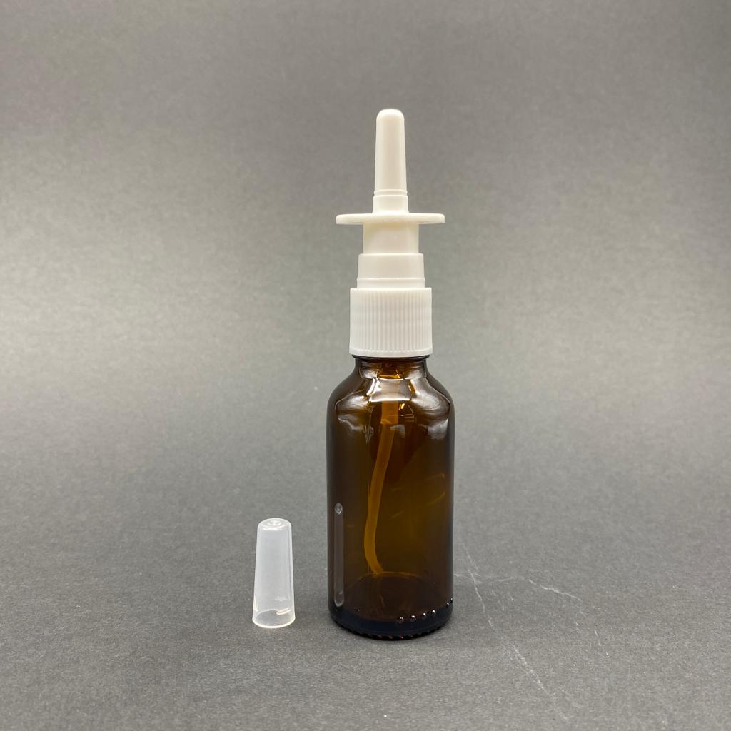 30 Cc Amber Cam Şişe - Beyaz Nazal Burun Spreyli Takım - 30 Ml Burun Spreyli Cam Şişe