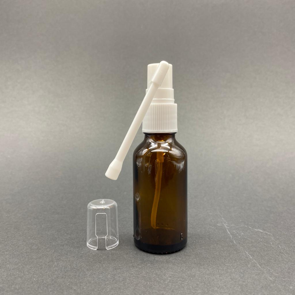 30 Cc Amber Cam Şişe - Beyaz Oral (Boğaz) Spreyli Takım - 30 Ml Spreyli Cam Şişe