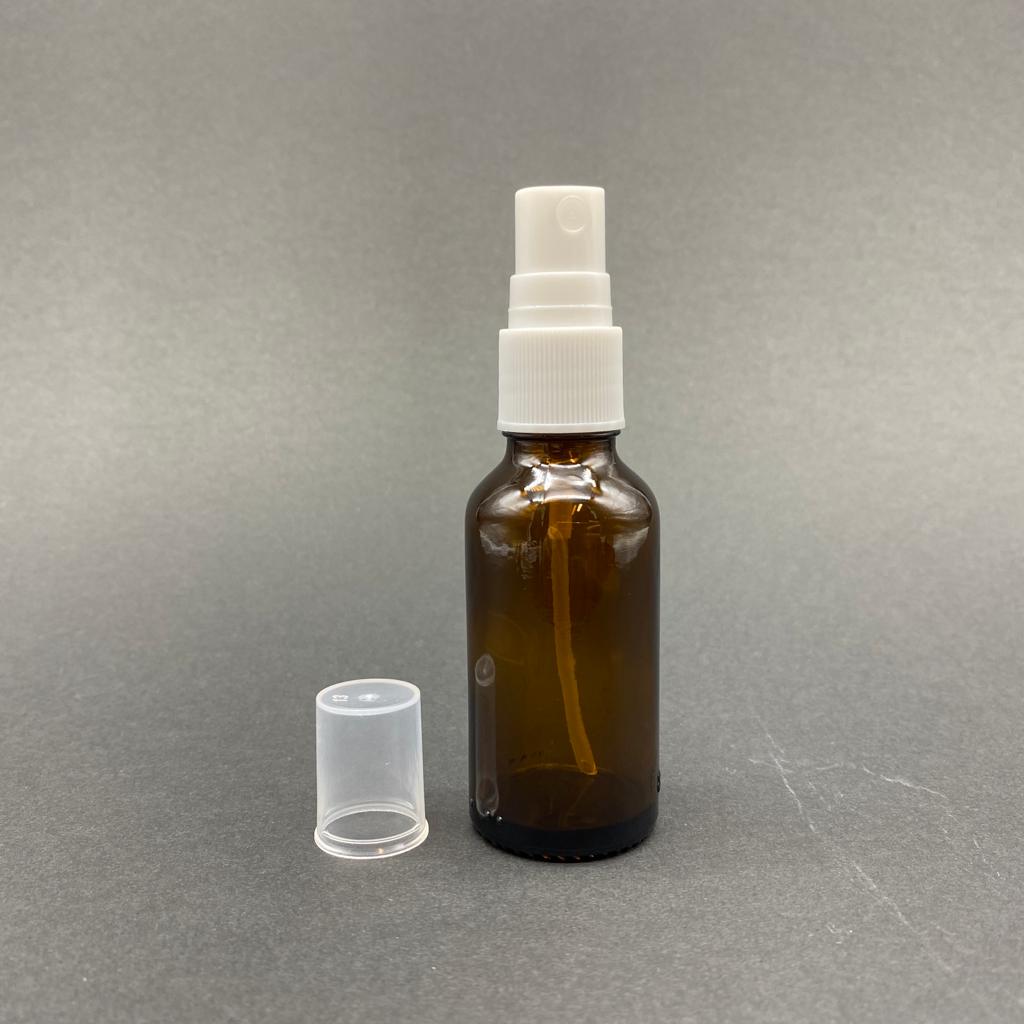 30 Cc Amber Cam Şişe Beyaz Spreyli Takım - 30 Ml Spreyli Şişe