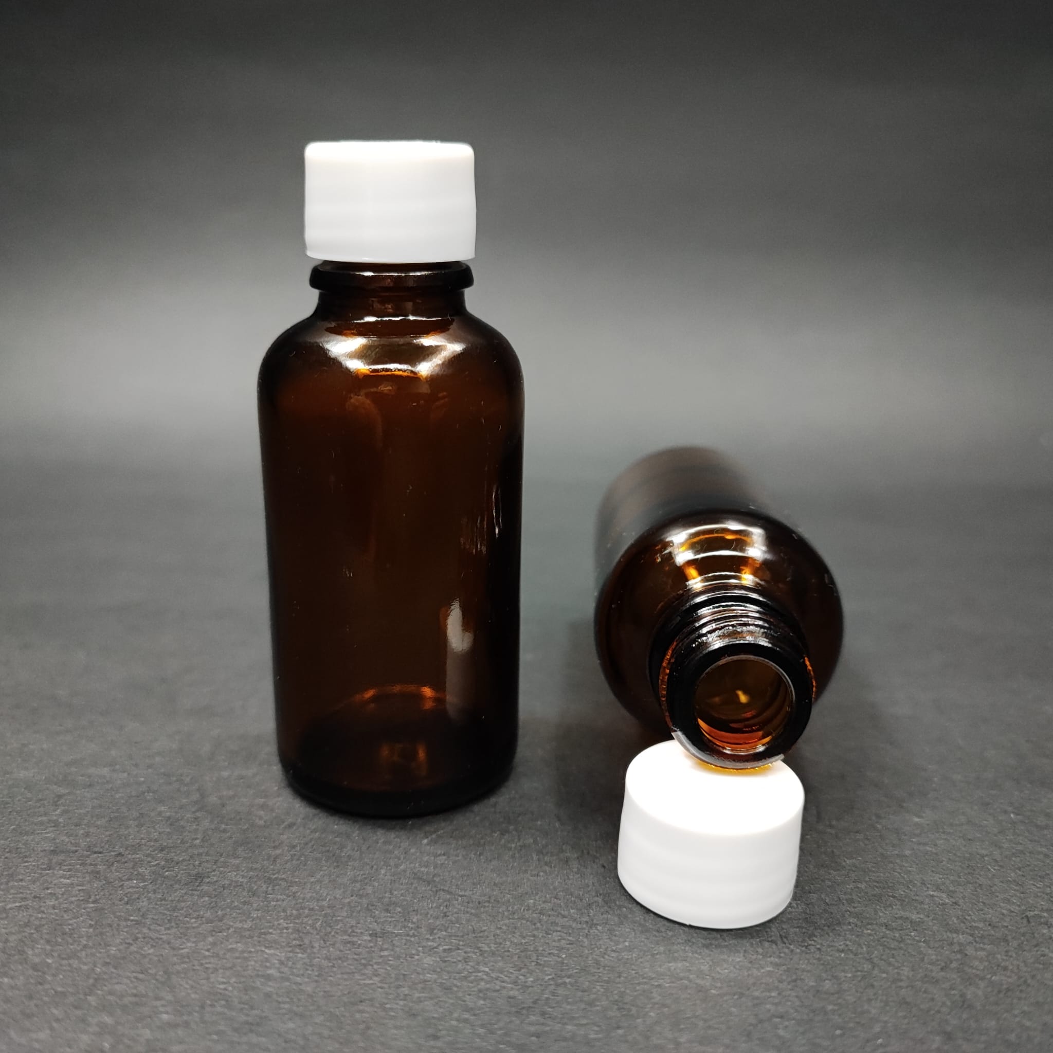 30 Cc Amber Cam Şişe + Kendinden Contalı Sızdırmaz Beyaz Kapak - 30 Ml Kapaklı Kahverengi Cam Şişe
